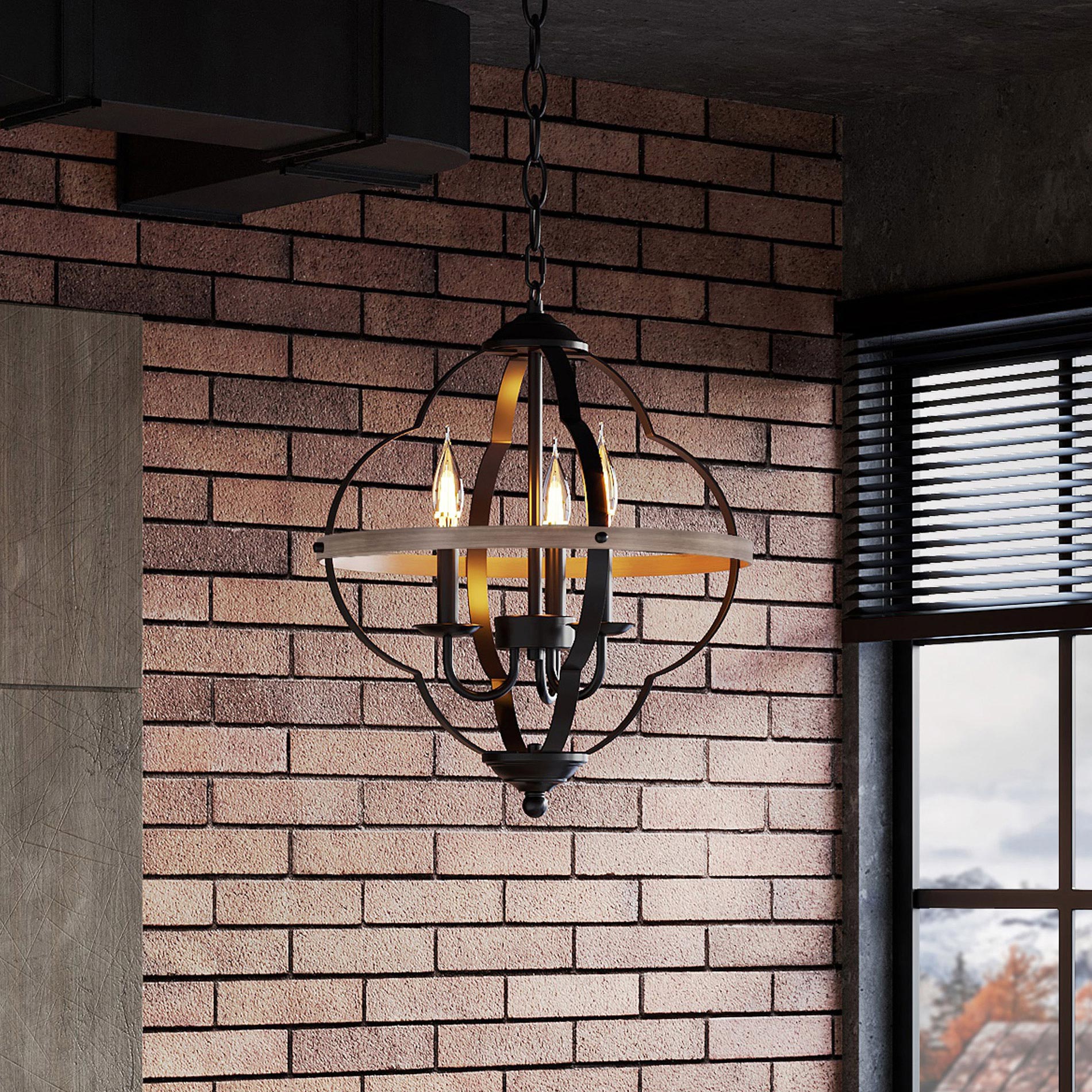 WAMPAT 3-Light Farmhouse Metal Chandelier, Rustic Vintage Chandelier, Foyer Light with Adjustable Height