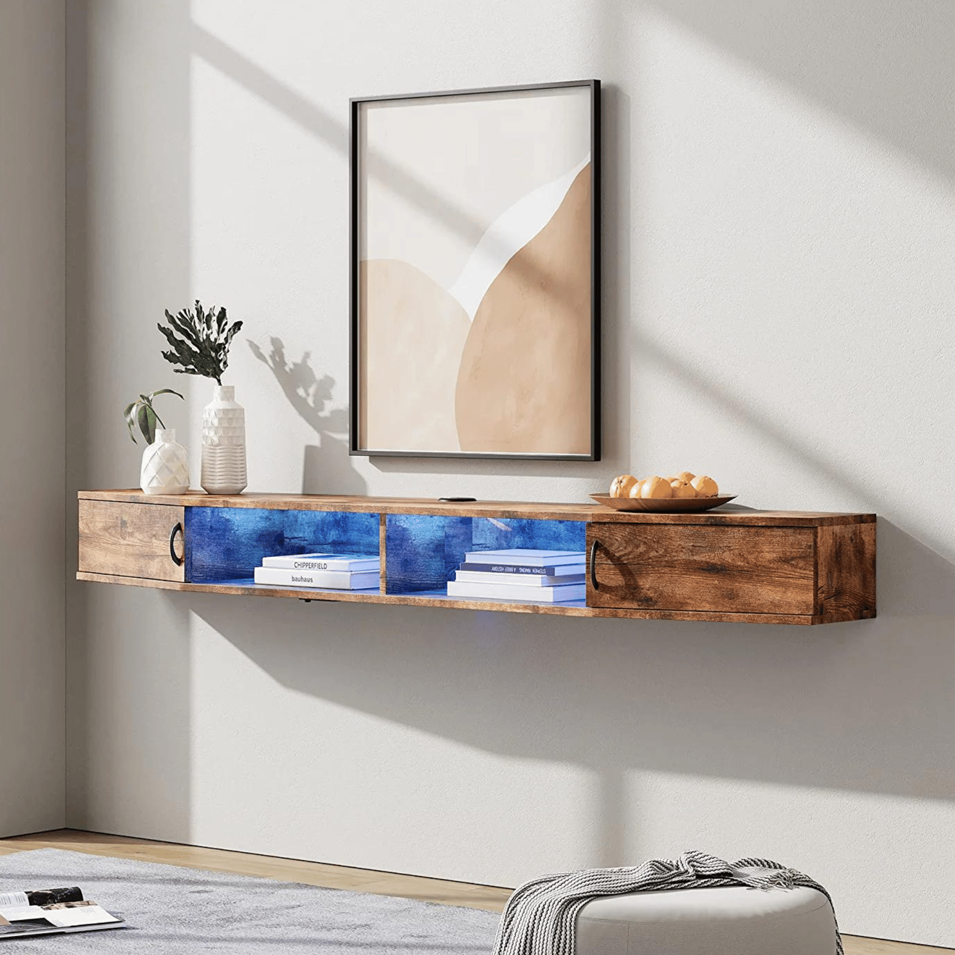 WAMPAT 70" Floating TV Shelf with Power Outlet, Wall Mounted TV Stand for 65/70/75 inch TVs