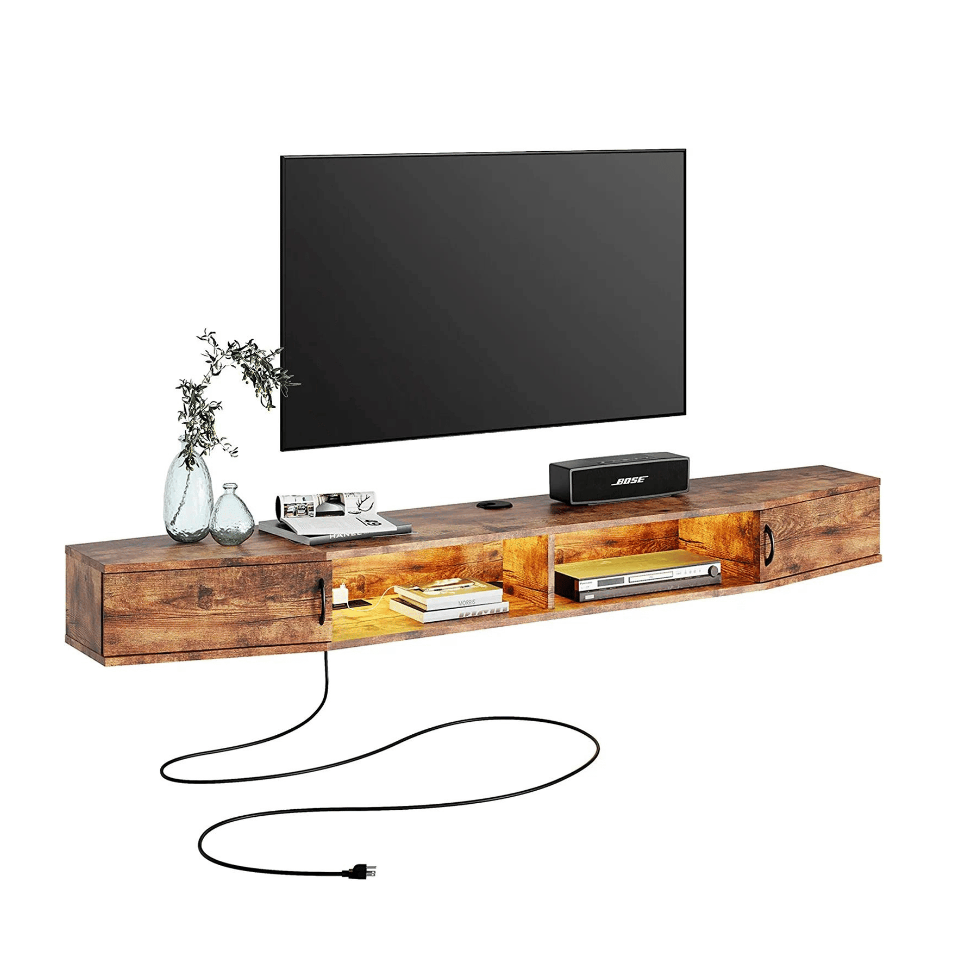 WAMPAT 70" Floating TV Shelf with Power Outlet, Wall Mounted TV Stand for 65/70/75 inch TVs