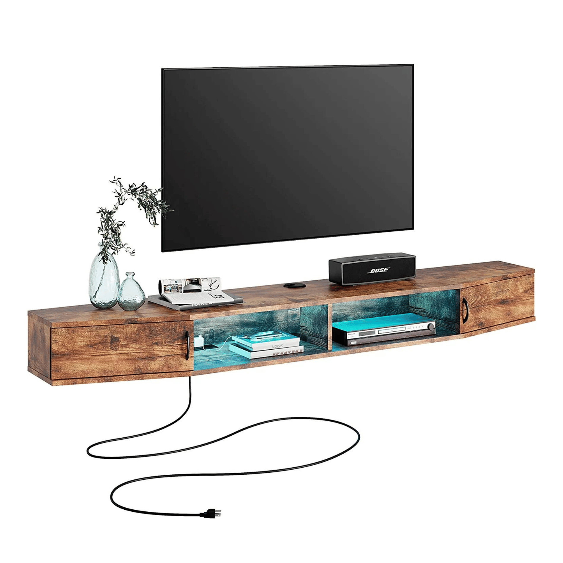WAMPAT 70" Floating TV Shelf with Power Outlet, Wall Mounted TV Stand for 65/70/75 inch TVs