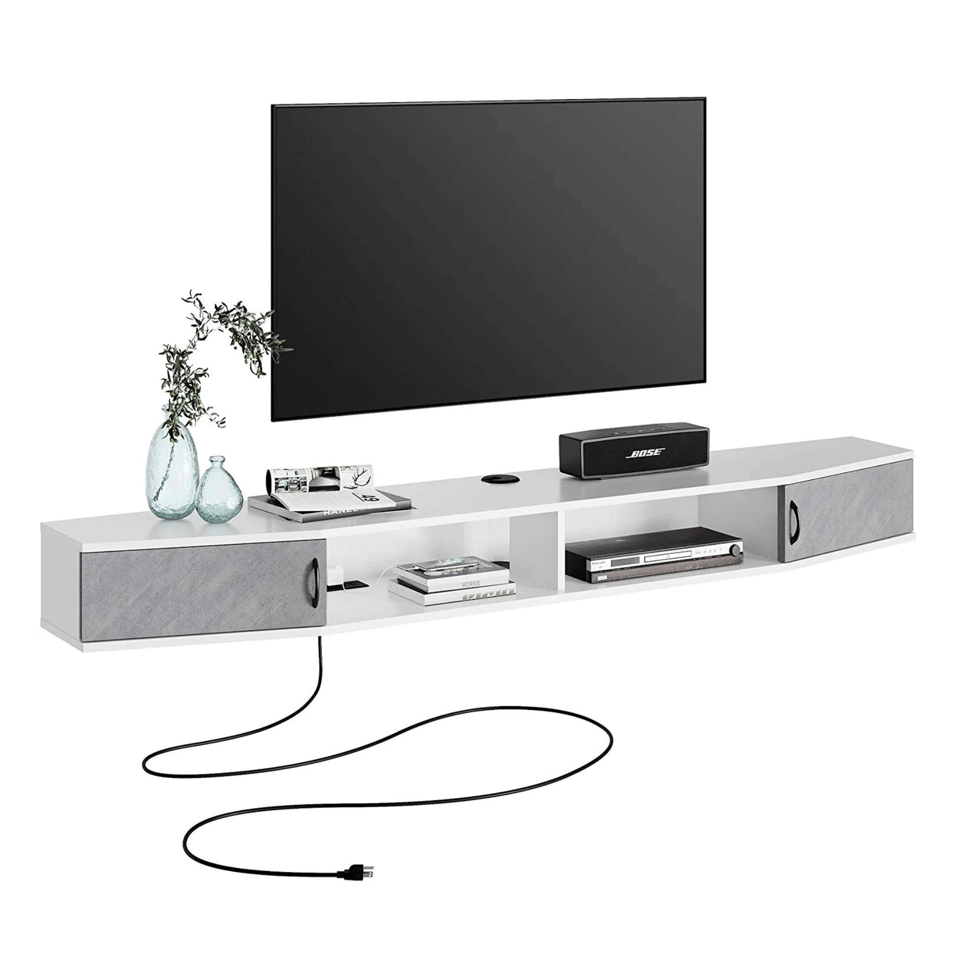 WAMPAT 70" Floating TV Shelf with Power Outlet, Wall Mounted TV Stand for 65/70/75 inch TVs