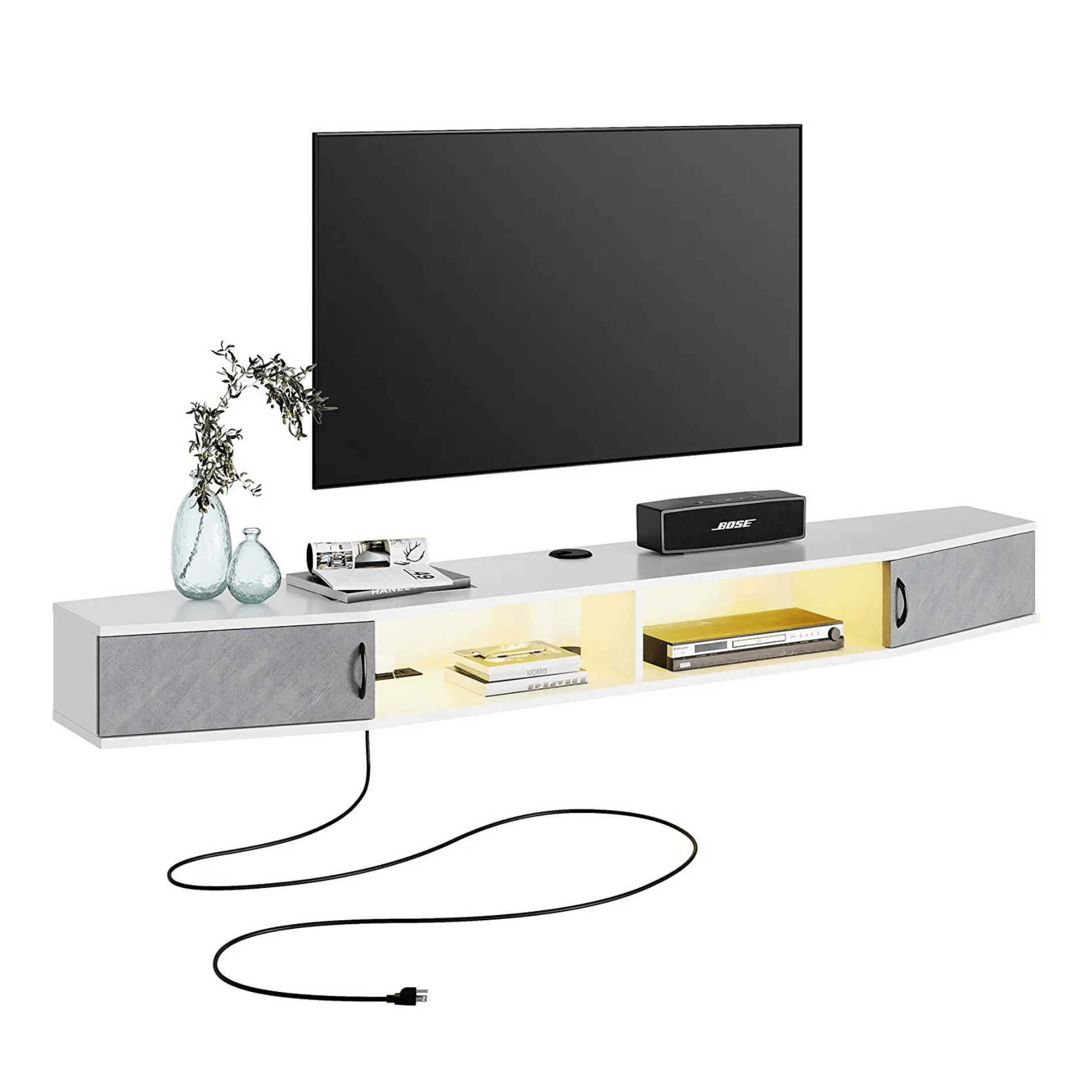 WAMPAT 70" Floating TV Shelf with Power Outlet, Wall Mounted TV Stand for 65/70/75 inch TVs