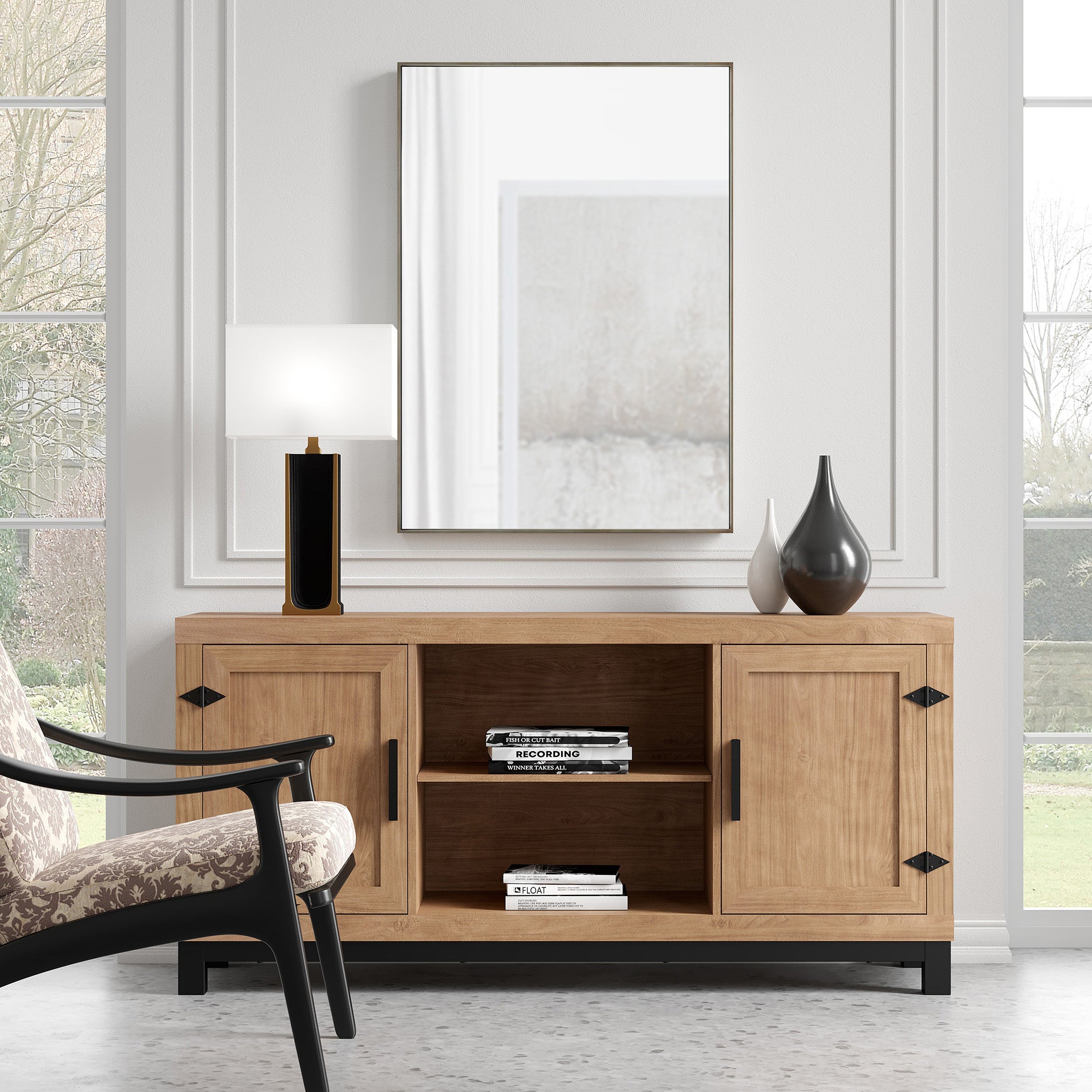 WAMPAT 58" Modern Farmhouse Barn Door TV Stand for 32-65 Inch TV, Mongo