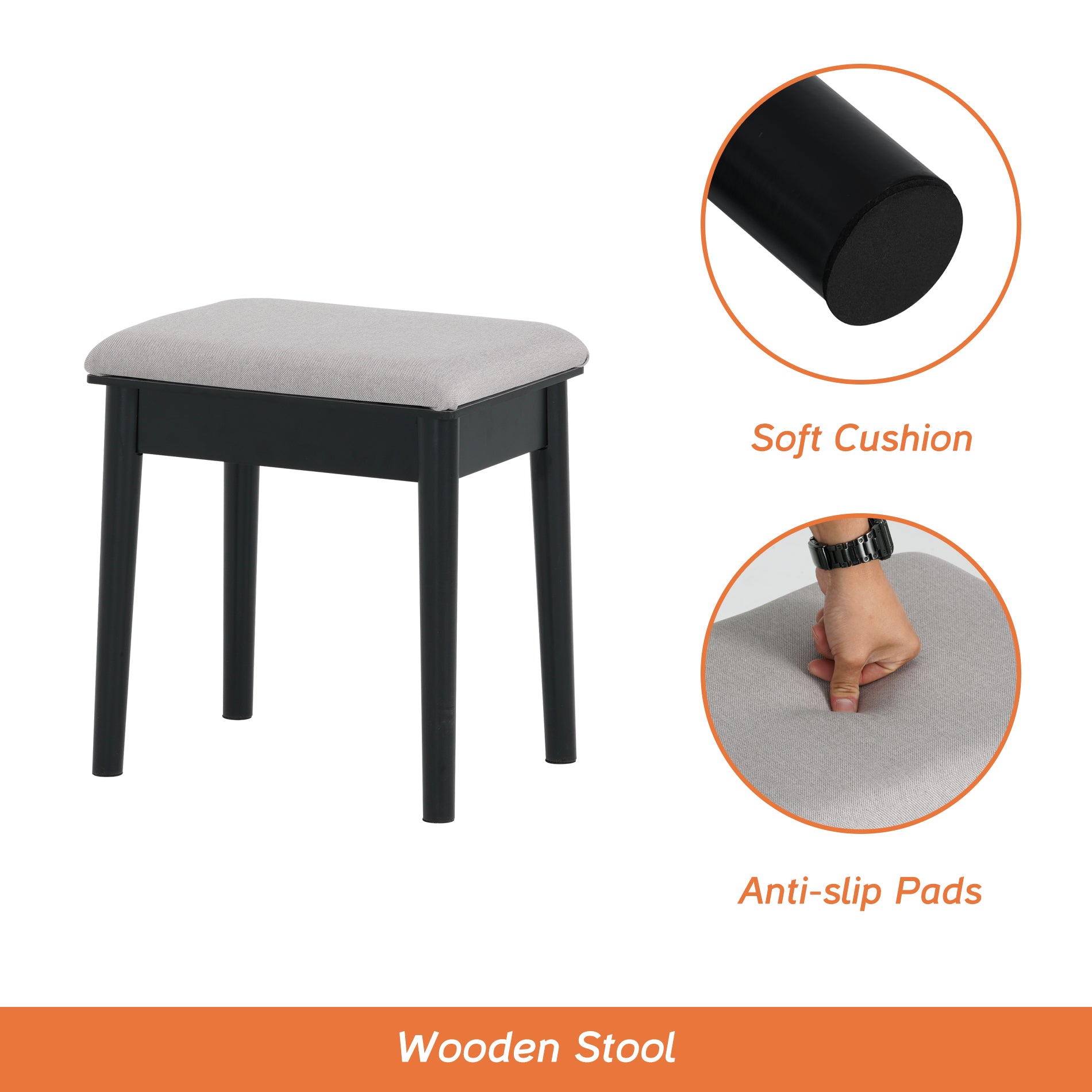 WAMPAT 40" Makeup Vanity Set with Sliding Mirror & Padded Stool for Women Teenage Girls, Black