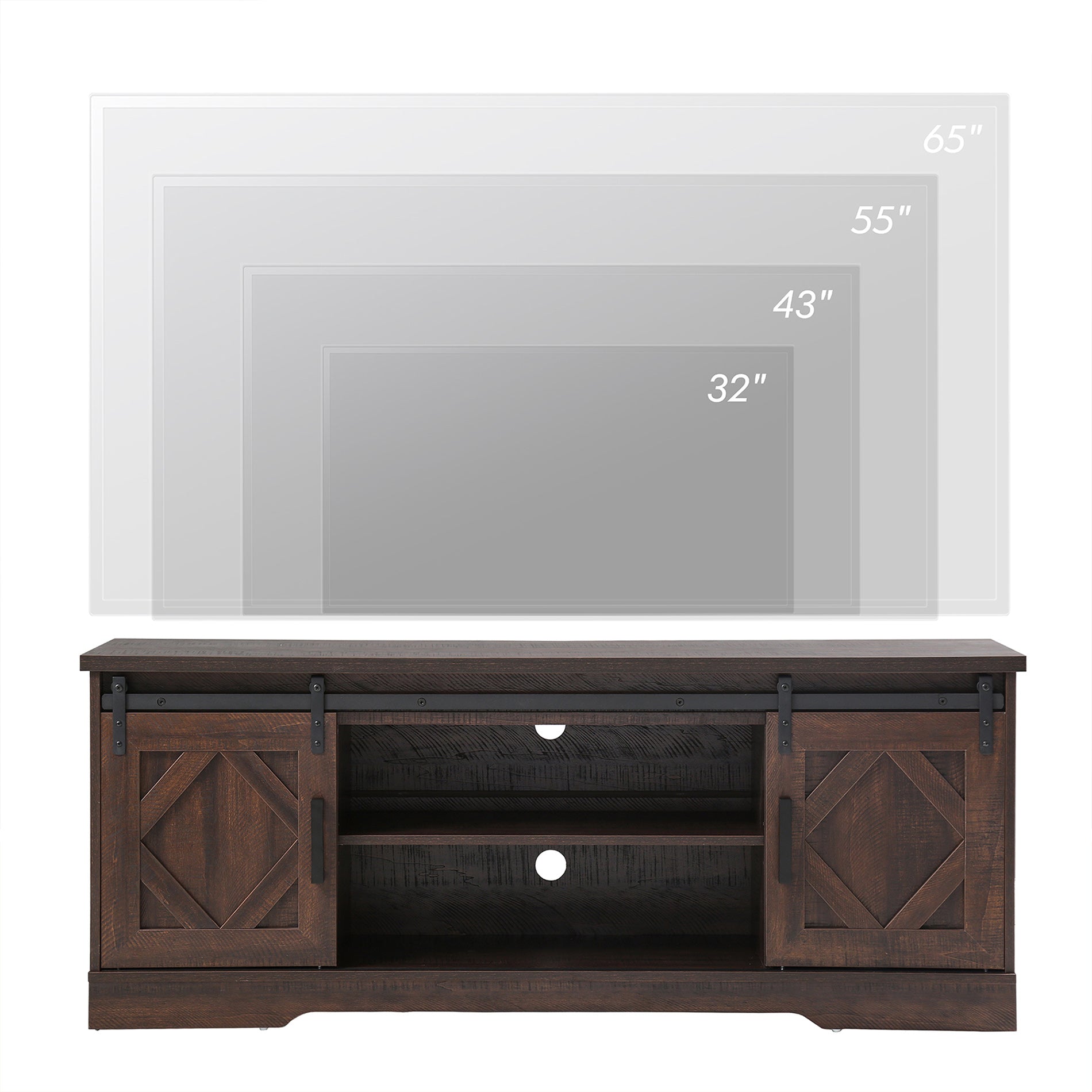 WAMPAT 60" Farmhouse Wooden TV Stand for 32-65 Inch TV, Sliding Barn Door Entertainment Center, Rustic Brown