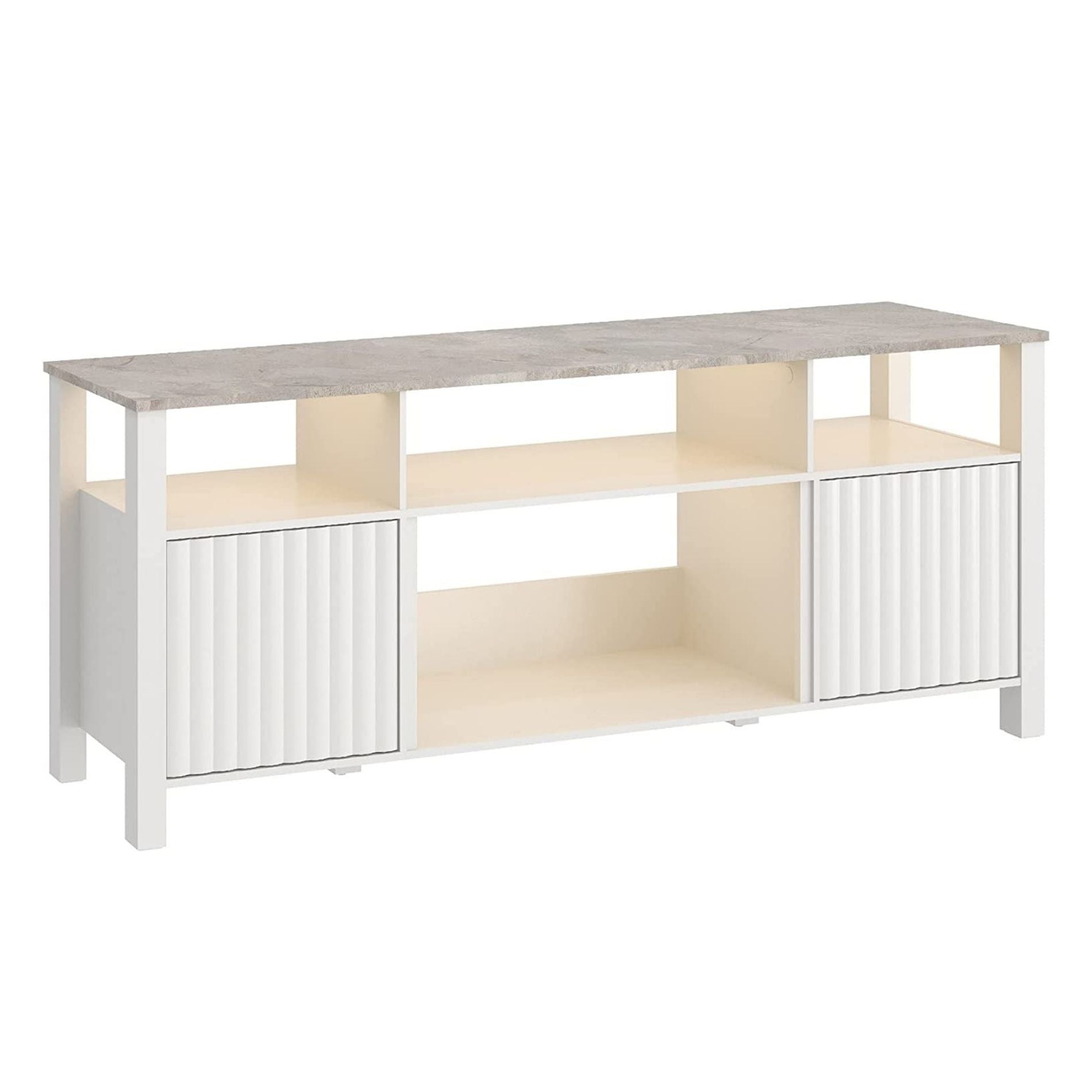 WAMPAT 70" LED TV Stand for TVs up to 75 Inch, Entertainment Center with 6 Cubby for Living Room Bedroom, White