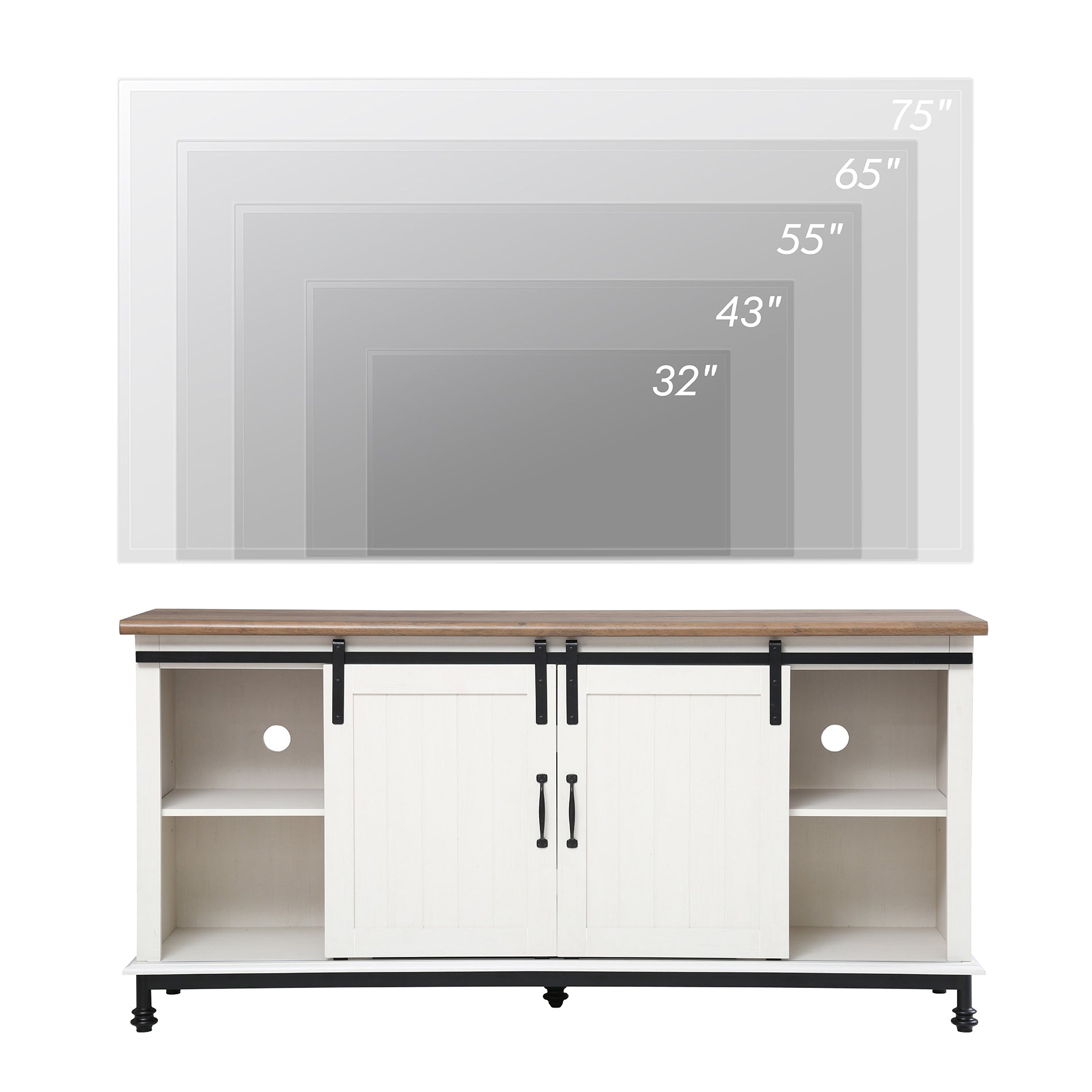 WAMPAT 58" Farmhouse TV Stand for 32-65 Inch TV, Sliding Barn Door Wood Media Entertainment Center, White