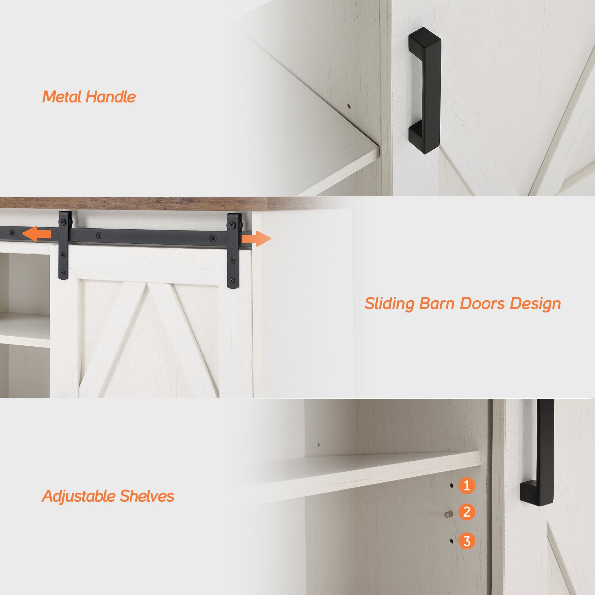 WAMPAT 35" Rustic Farmhouse Accent Buffet Sideboard Coffee Bar Cabinet with Sliding Barn Door, Storage Shelves for Home Kitchen Bathroom, White