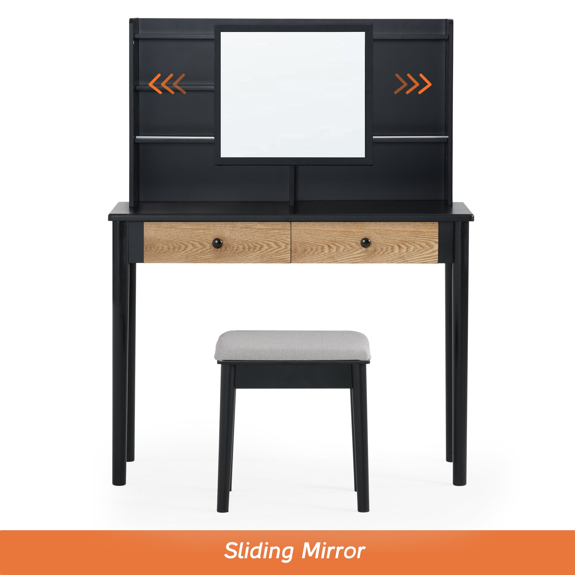 WAMPAT 40" Makeup Vanity Set with Sliding Mirror & Padded Stool for Women Teenage Girls, Black