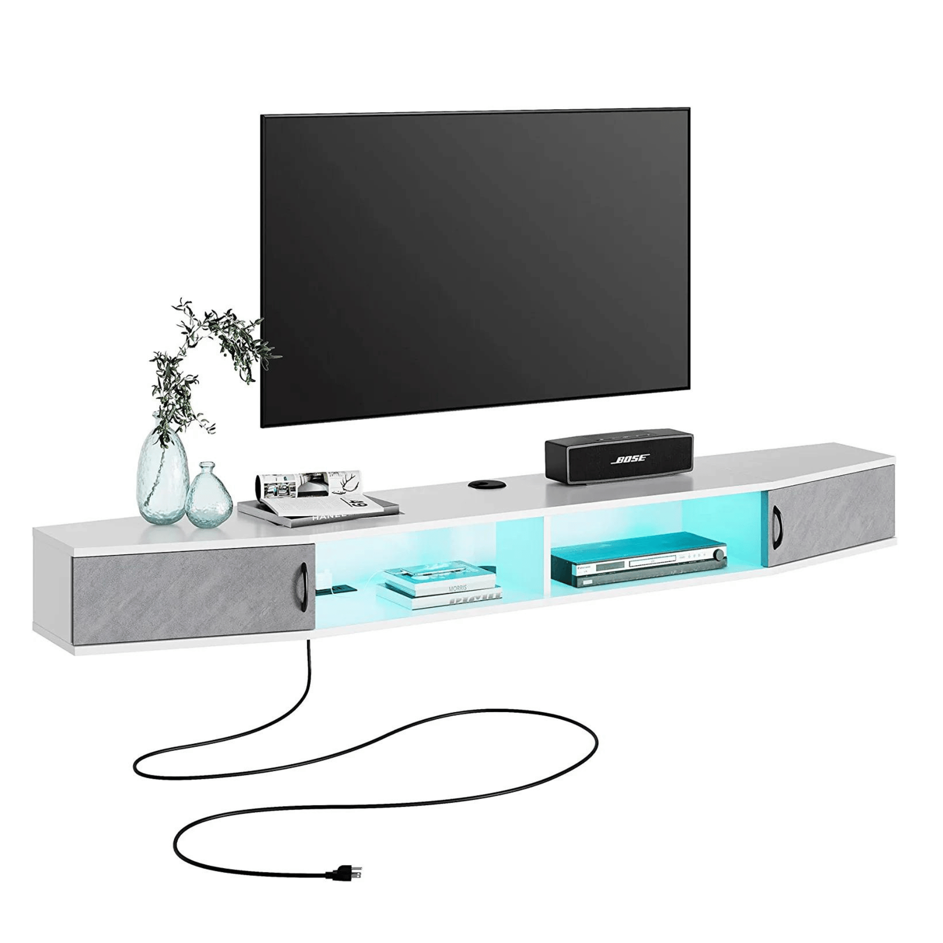 WAMPAT 70" Floating TV Shelf with Power Outlet, Wall Mounted TV Stand for 65/70/75 inch TVs