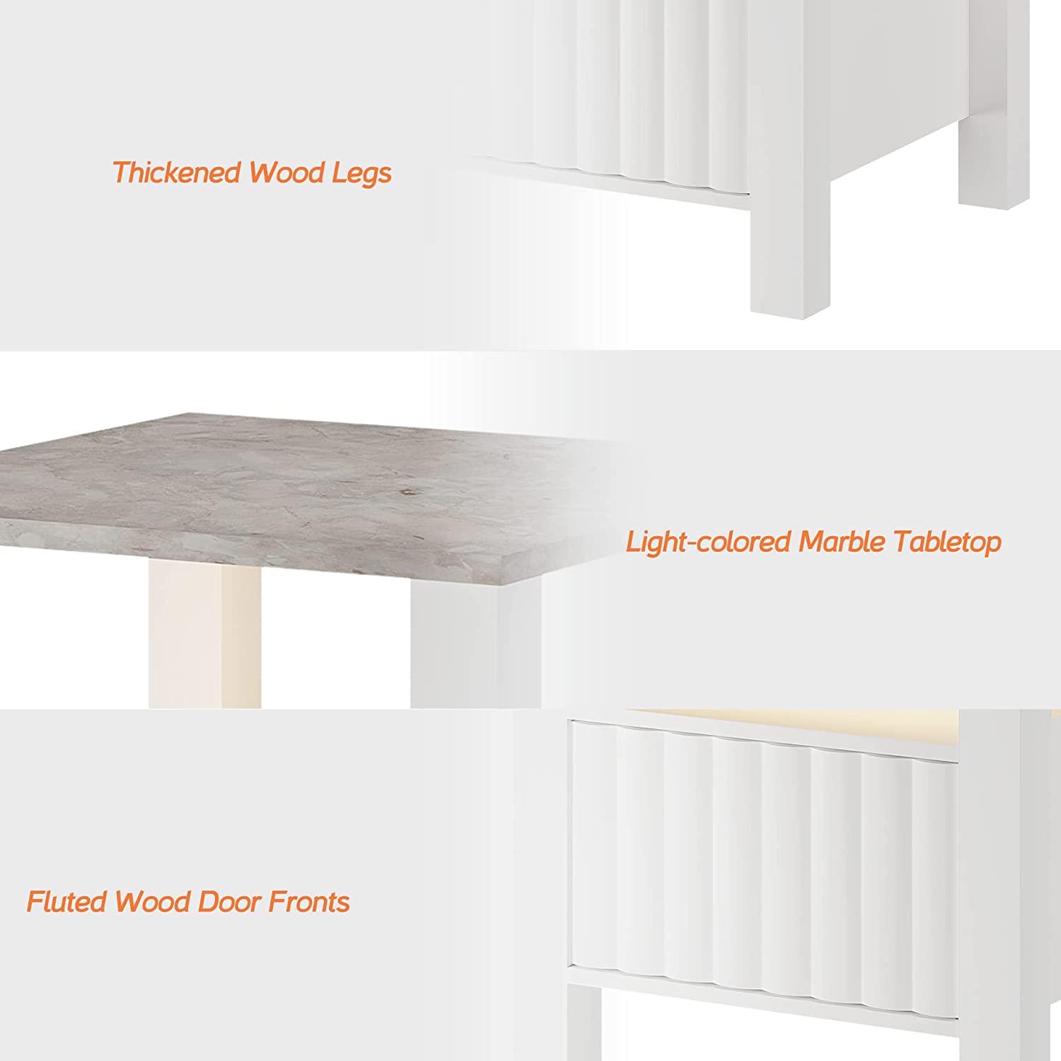 WAMPAT 17.6" White End Tables Wood Modern Night Stand Bedside Tables with LED Light & Storage Cabinet, Small Side Table for Living Room