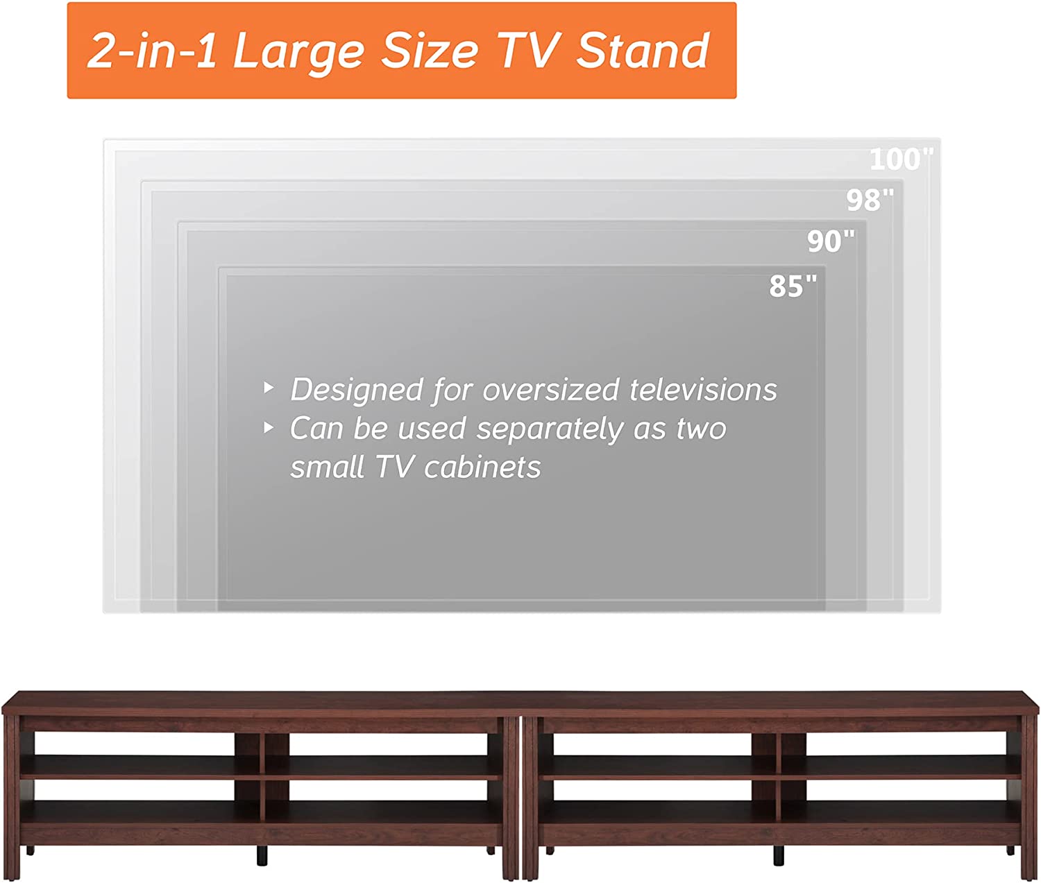 WAMPAT 118" TV Stand for 80 85 90 100 Inch TV, Entertainment Center for Living Room Bedroom, Brown