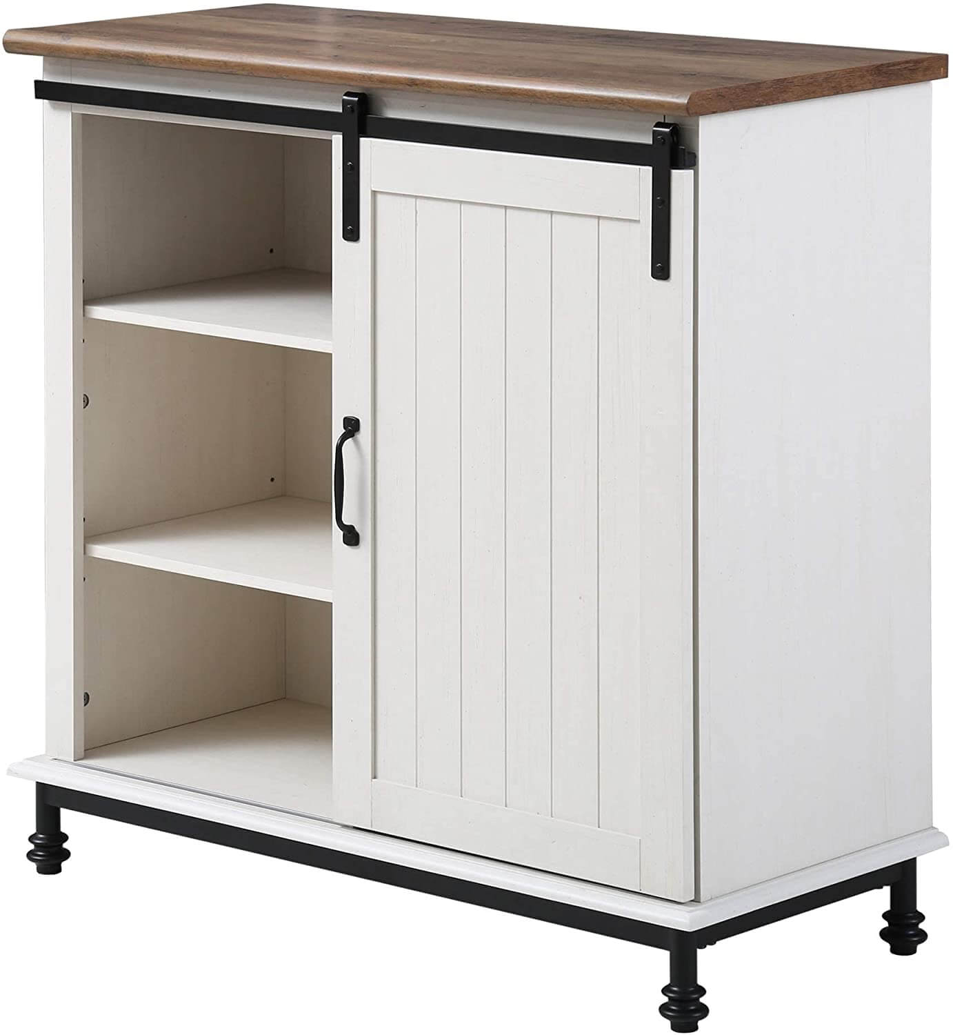 WAMPAT 35" Rustic Farmhouse Sliding Barn Door Accent Cabinet Coffee Bar Buffet Entryway Storage Table, White