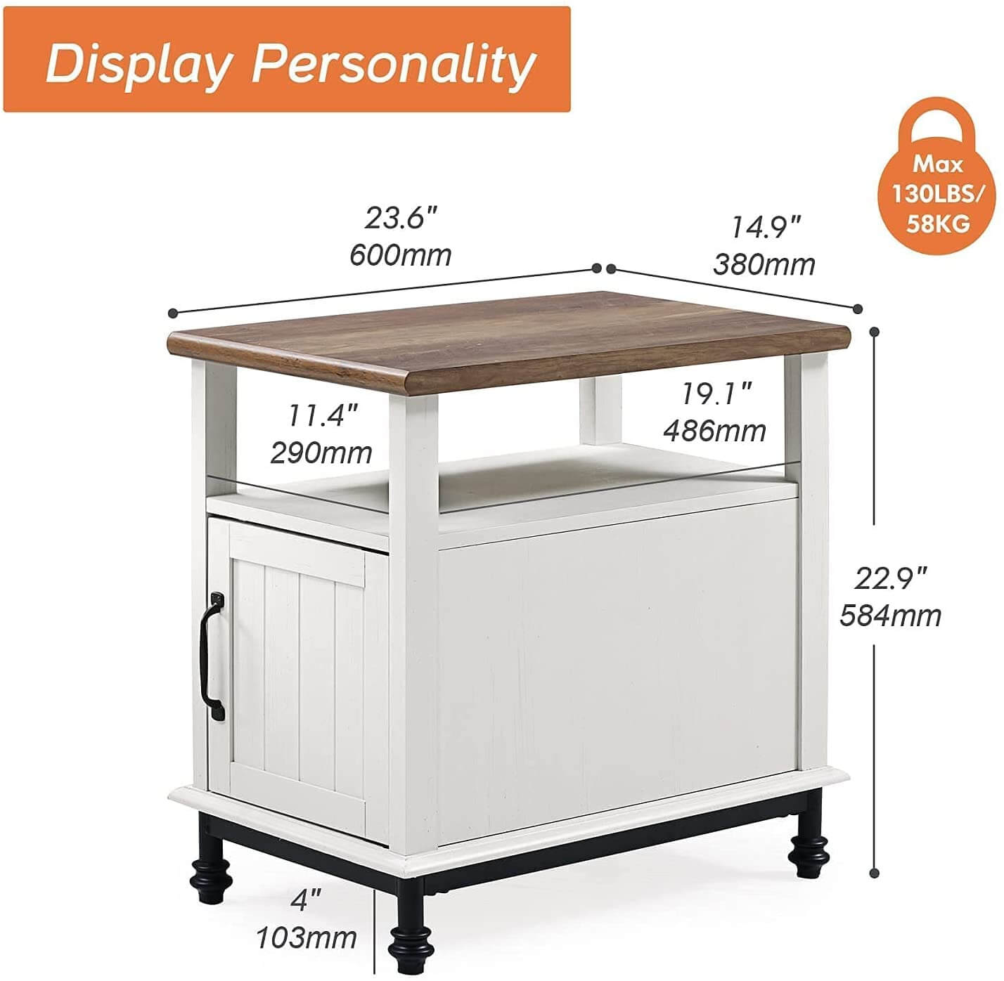 WAMPAT 24" Farmhouse Nightstand, Premium Wood Accent End Side Table, White