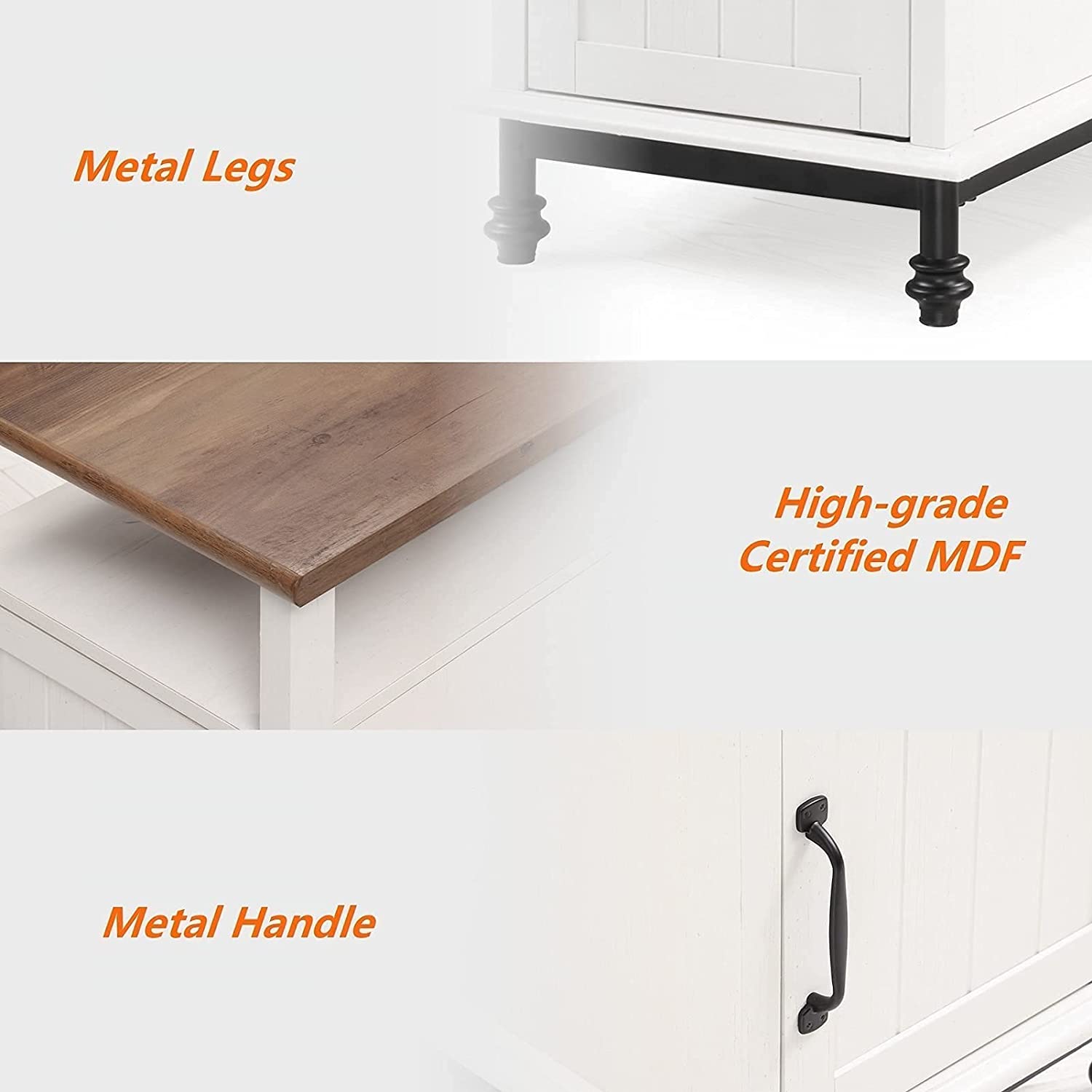 WAMPAT 24" Farmhouse Nightstand, Premium Wood Accent End Side Table, White