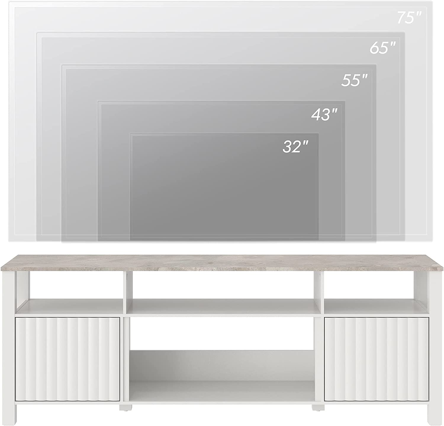 WAMPAT 70" LED TV Stand for TVs up to 75 Inch, Entertainment Center with 6 Cubby for Living Room Bedroom, White