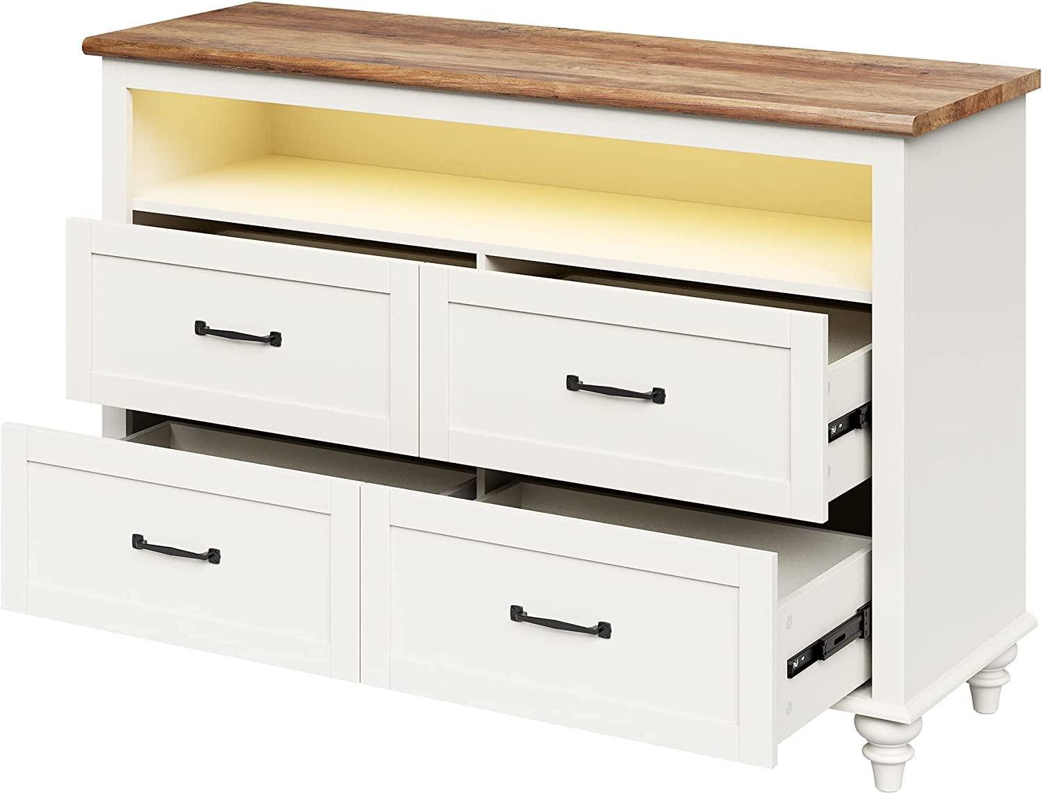 WAMPAT 48" Baby Changing Dresser for Kids Bedroom, Nursery Dresser Organizer with LED Light, Chest of Drawers for Bedroom with 4 Drawers, White