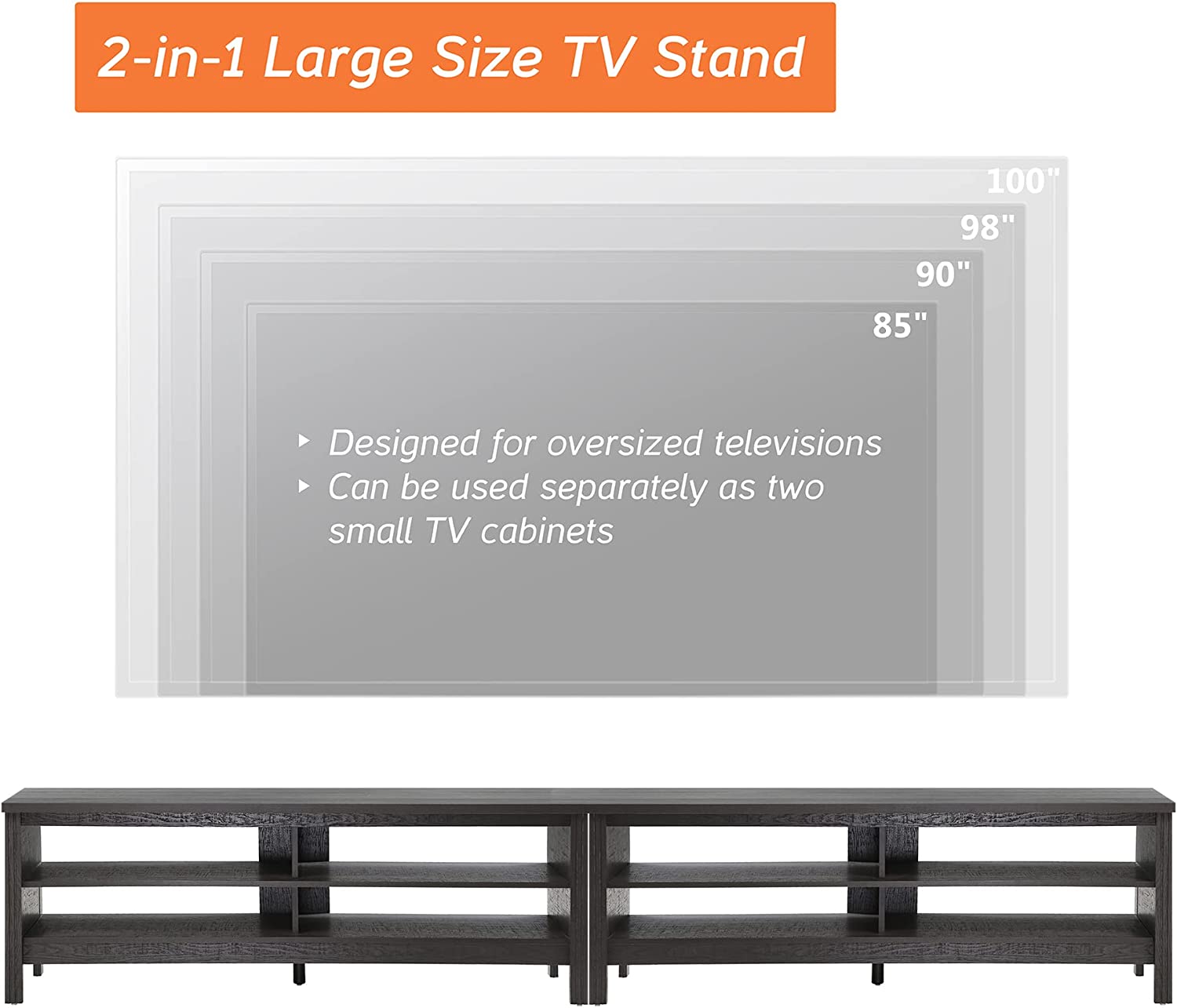 WAMPAT 118" TV Stand for 80 85 90 100 Inch TV, Entertainment Center for Living Room Bedroom, Black