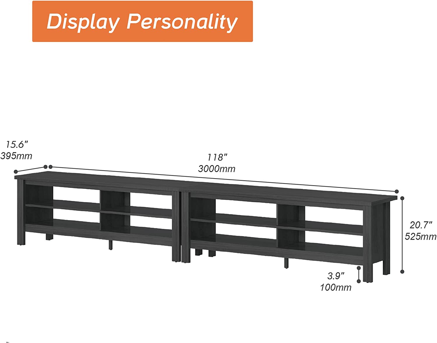 WAMPAT 118" TV Stand for 80 85 90 100 Inch TV, Entertainment Center for Living Room Bedroom, Black