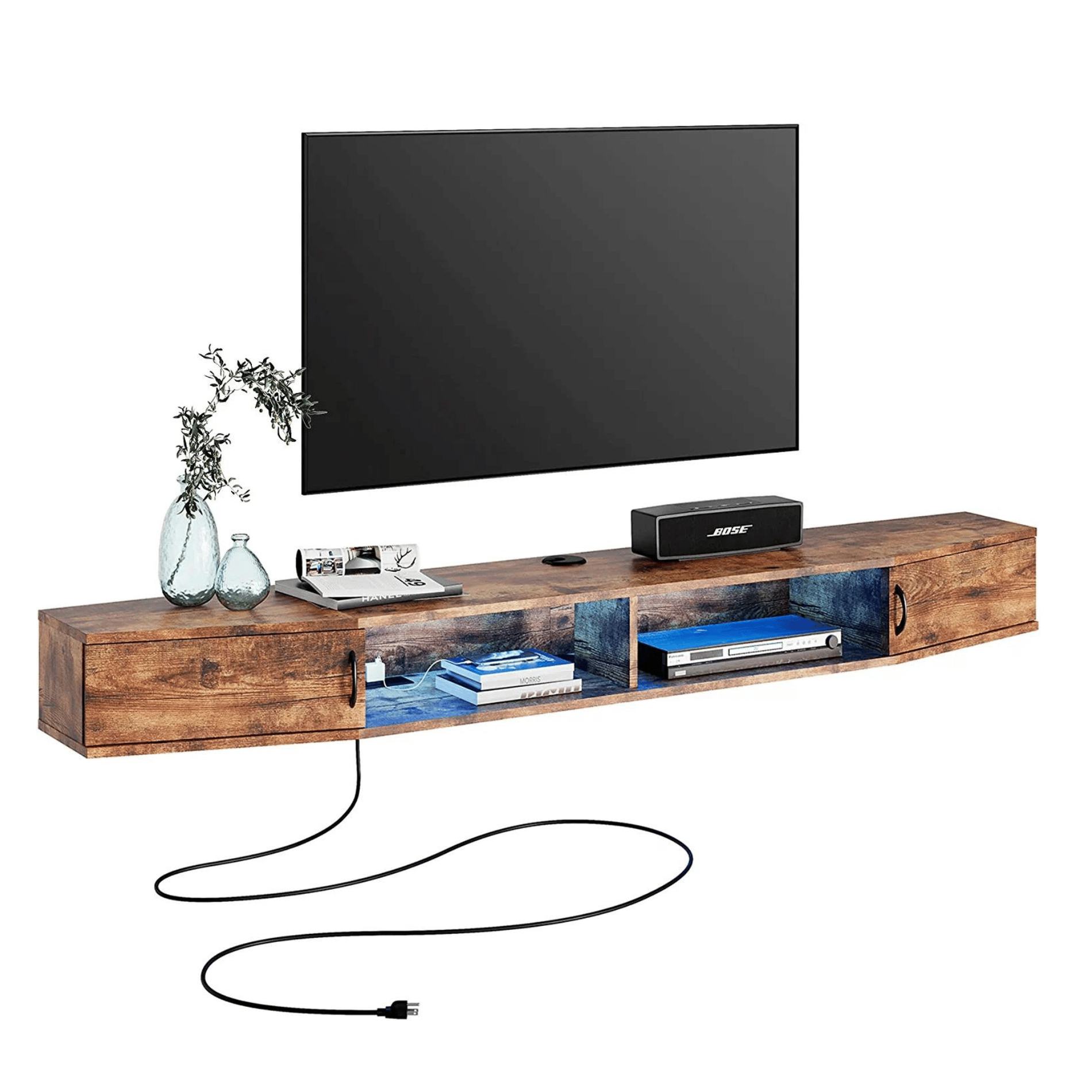 WAMPAT 70" Floating TV Shelf with Power Outlet, Wall Mounted TV Stand for 65/70/75 inch TVs