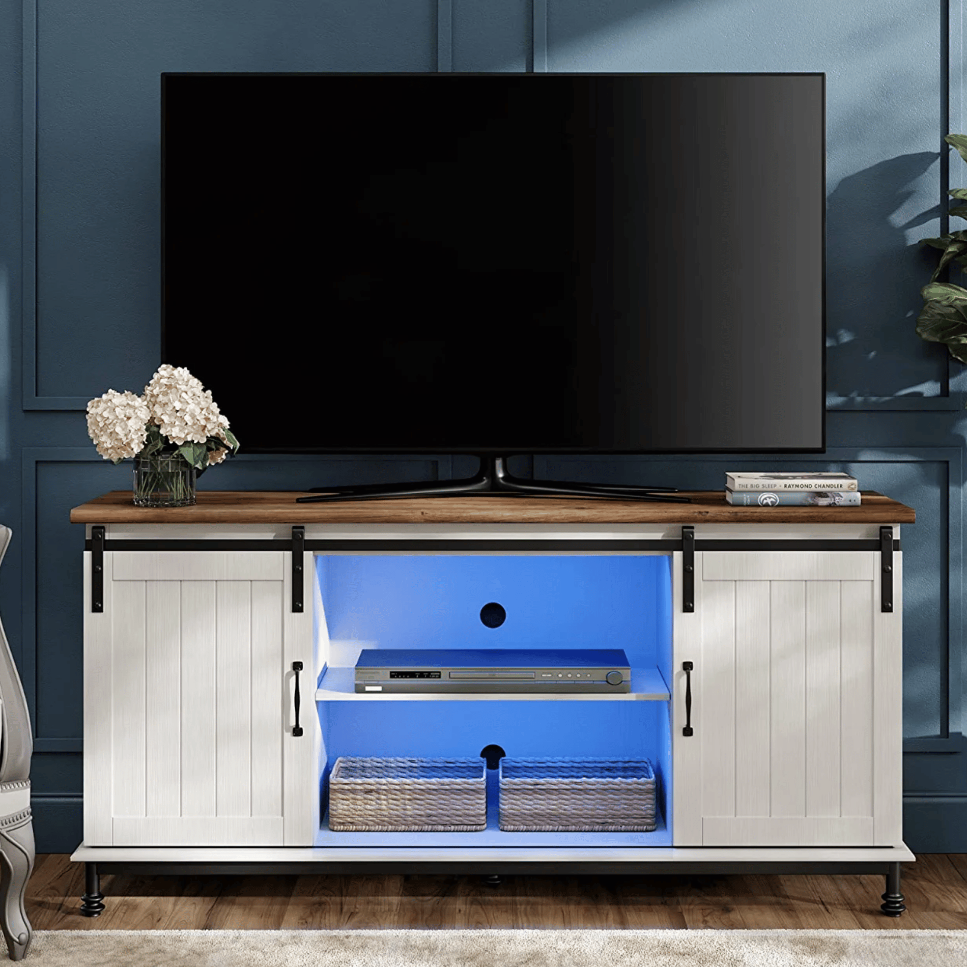 WAMPAT TV Stand for 110 Inch TV, White Entertainment Center for 90-110 inch TV Console Table Farmhouse Storage for Living Room
