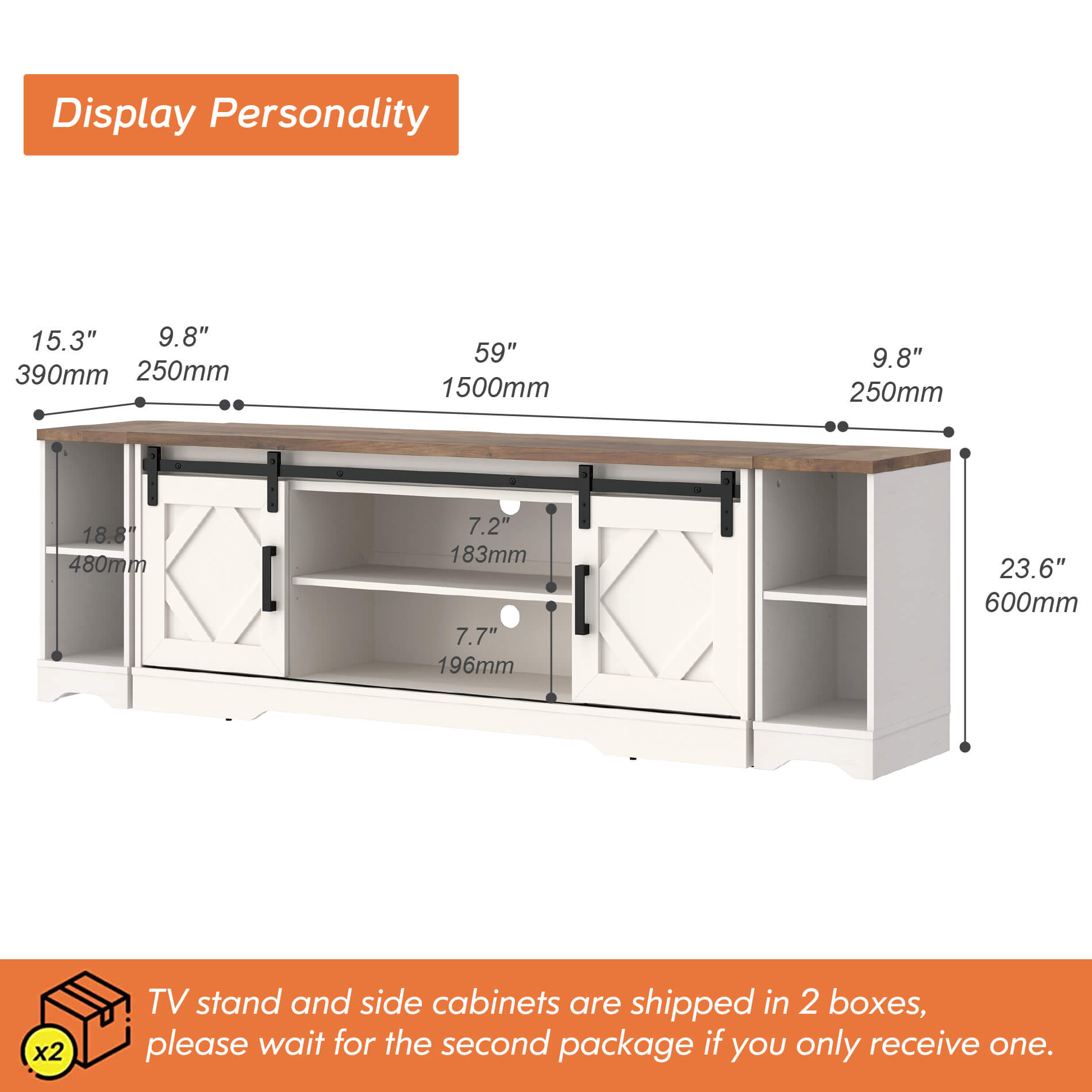 WAMPAT Modern Farmhouse TV Stand for up to 85" TVs Wood Entertainment Center with Open Storage for Living Room, Cream White