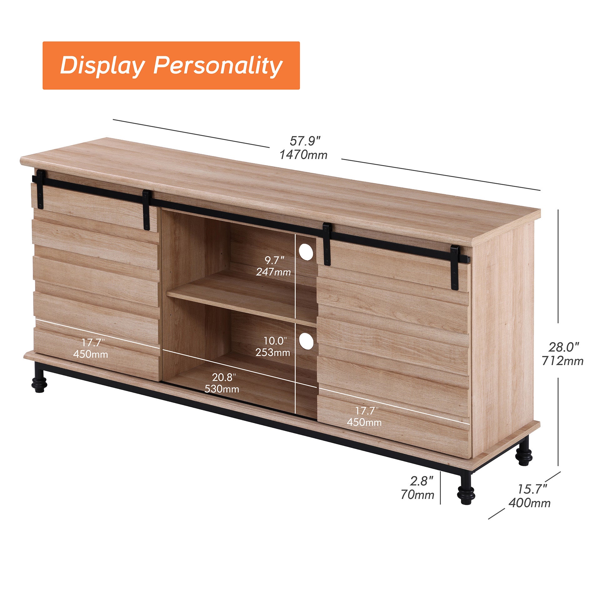 WAMPAT 58" Farmhouse TV Stand for 32-70 Inch TV, Sliding Barn Door Wood Media Entertainment Center, Light Brown