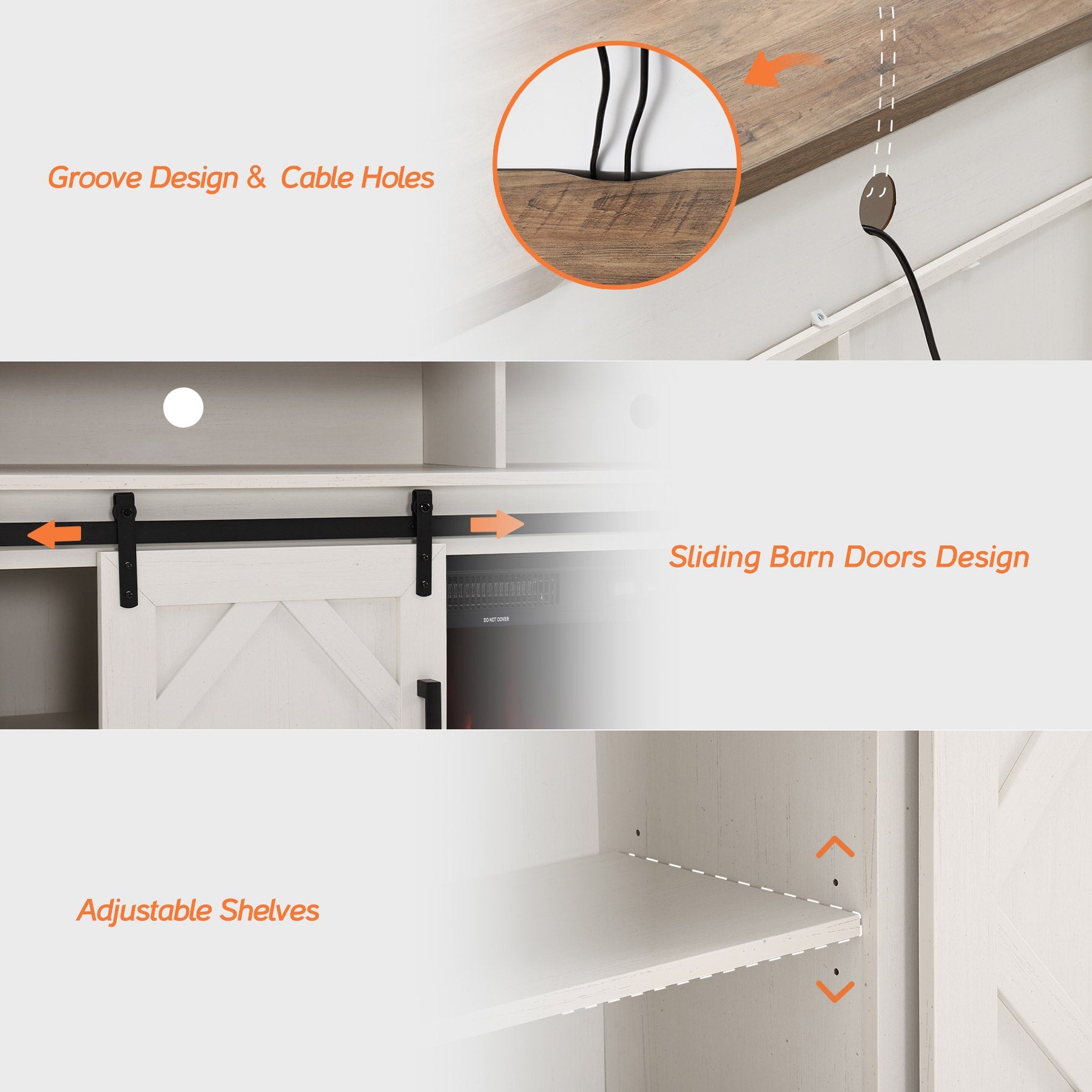 WAMPAT 60" TV Stand for TVs Up to 65 Inch, Farmhouse Wood Entertainment Center without Electric Fireplace, White