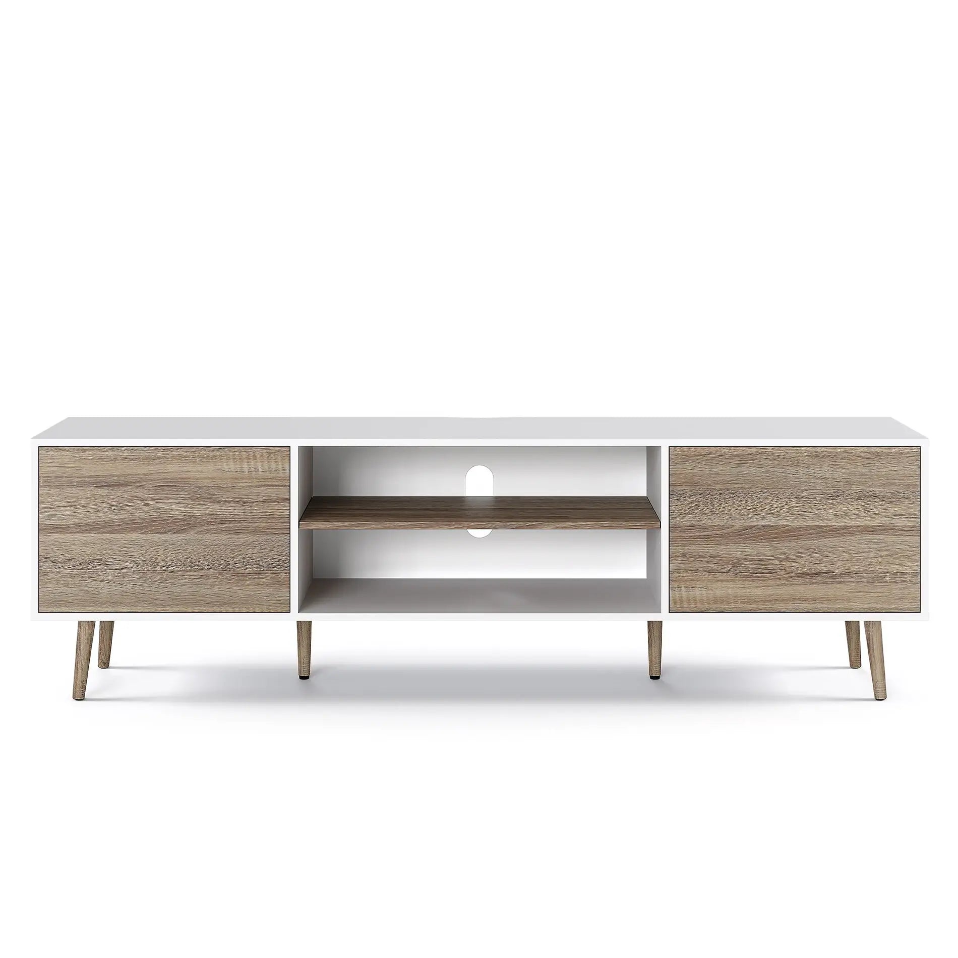 WAMPAT 70" Mid-Century Modern TV Stand for 32-75" TV, White & Oak