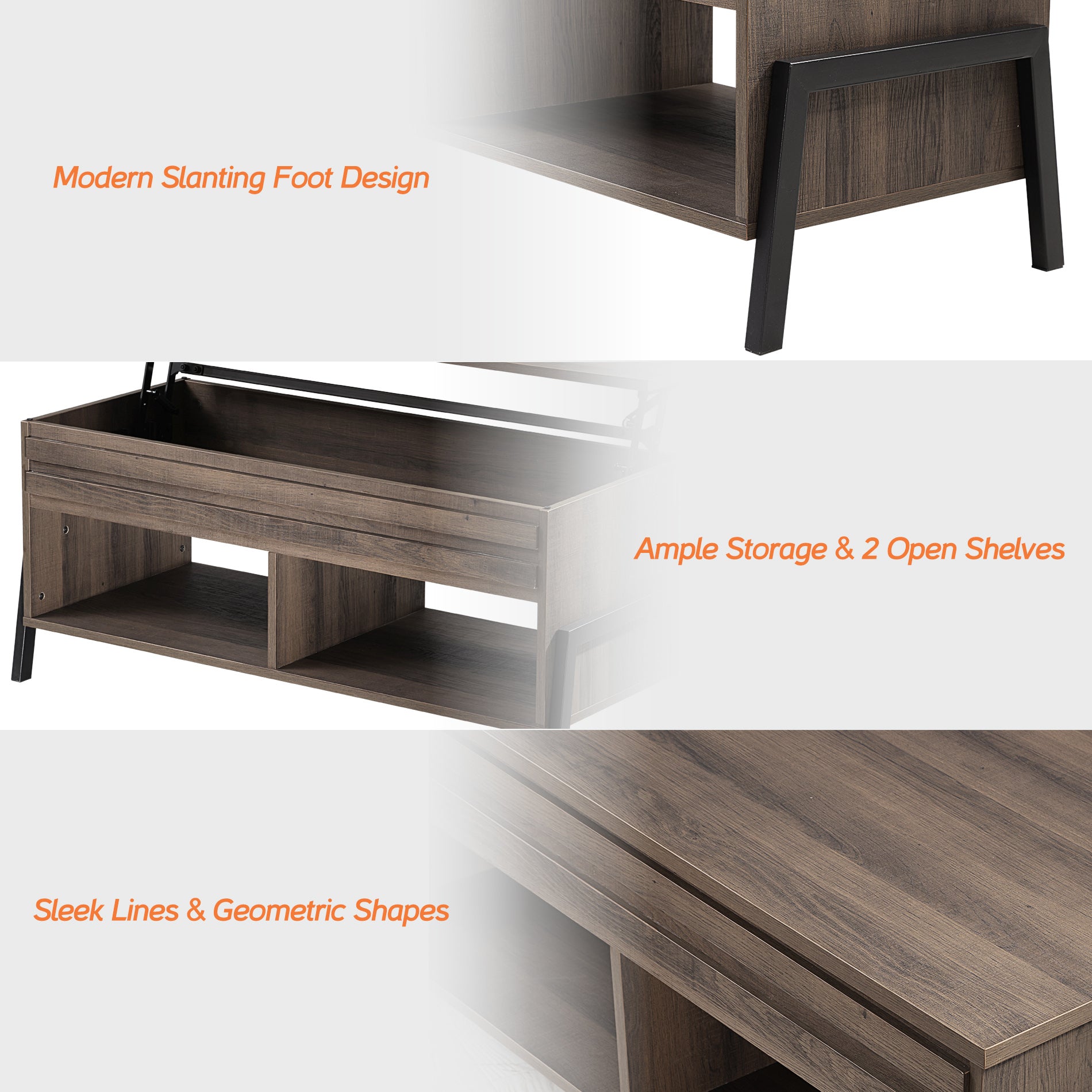 WAMPAT 42" Modern Lift Top Coffee Table with Lift Tabletop & Storage for Home Decor, Brown
