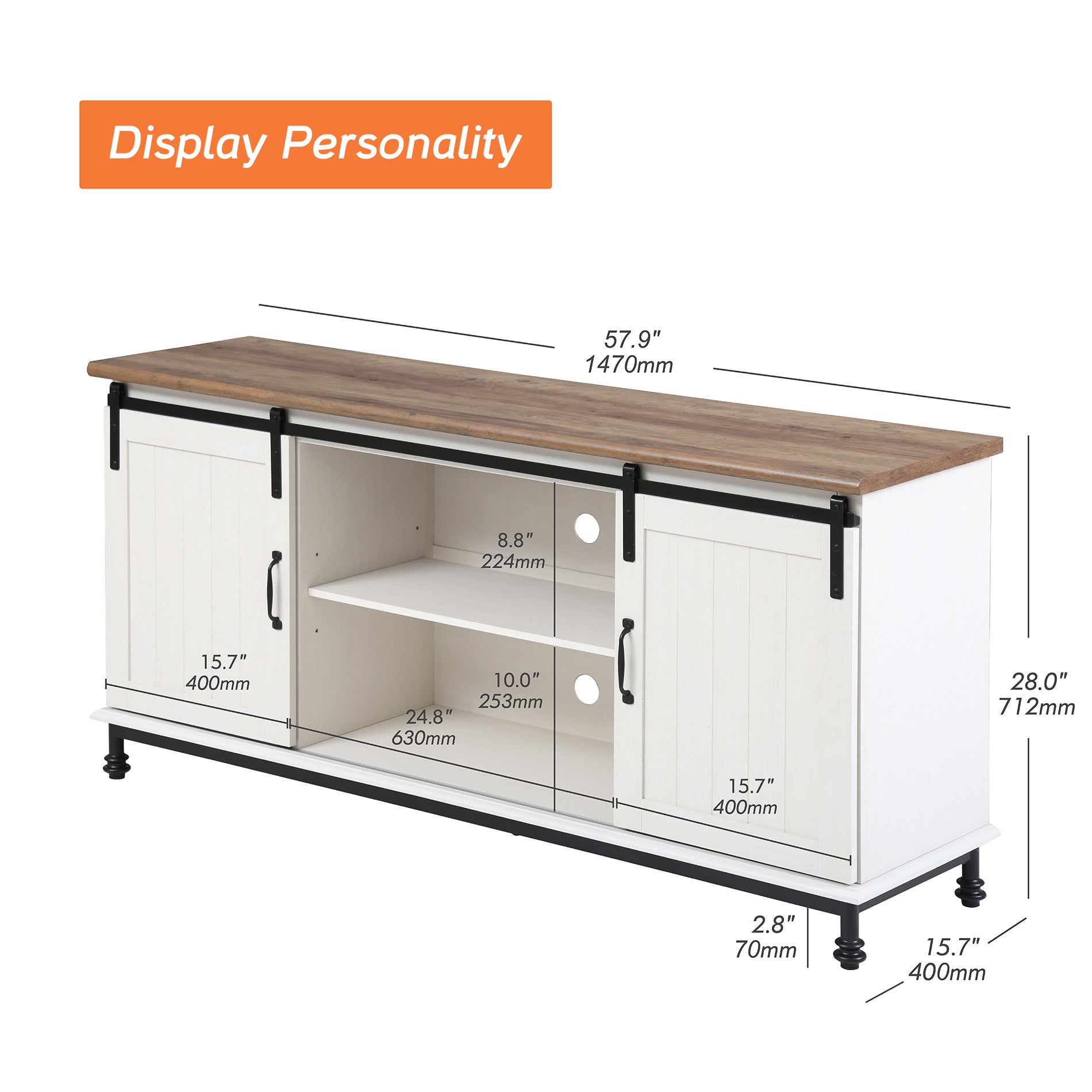 WAMPAT 58" Farmhouse TV Stand for 32-65 Inch TV, Sliding Barn Door Wood Media Entertainment Center, White