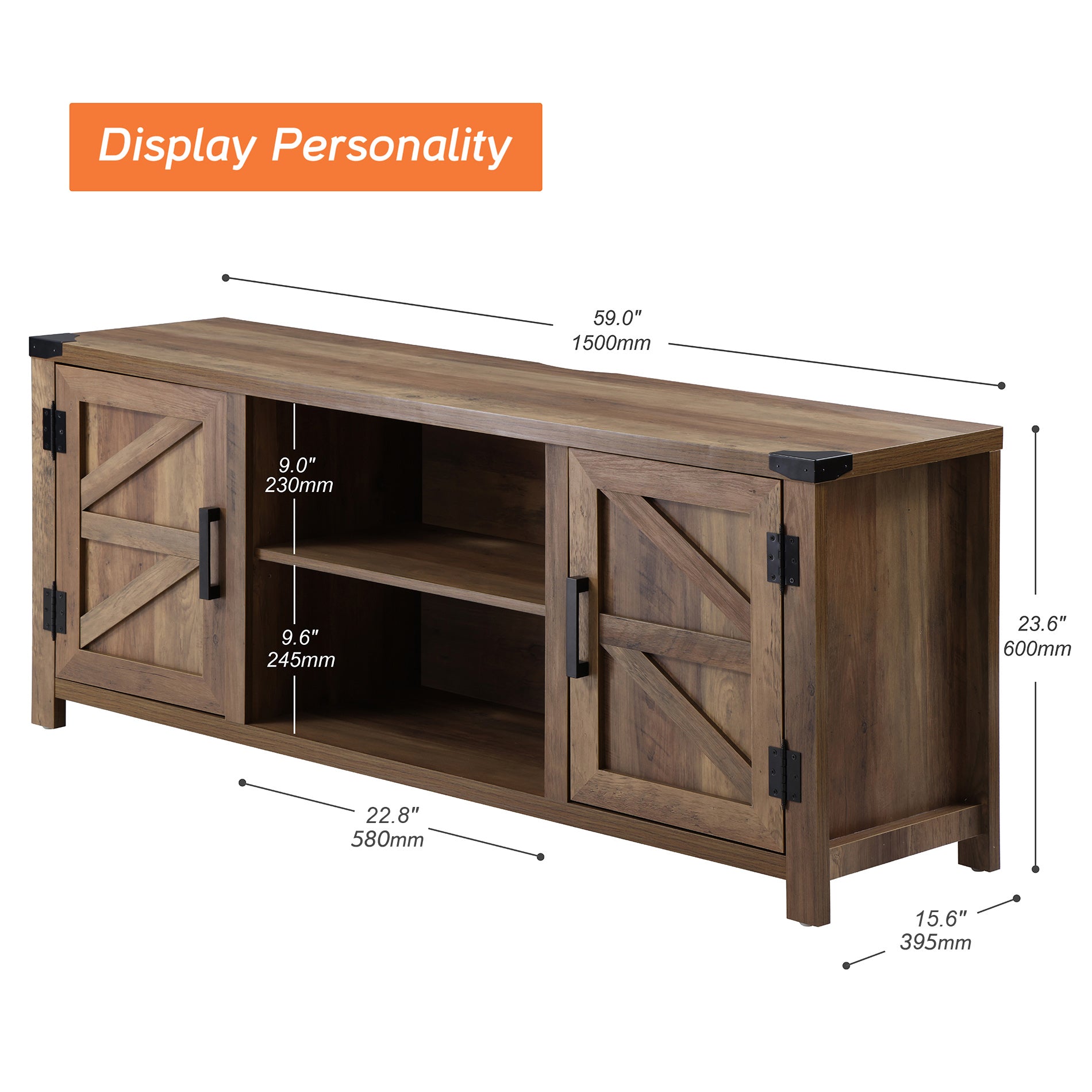 WAMPAT 59" Farmhouse Barn Door TV Stand for 32-65 Inch TV, Modern Wood Console Entertainment Center Storage Cabinet for Living Room, Oak Wash