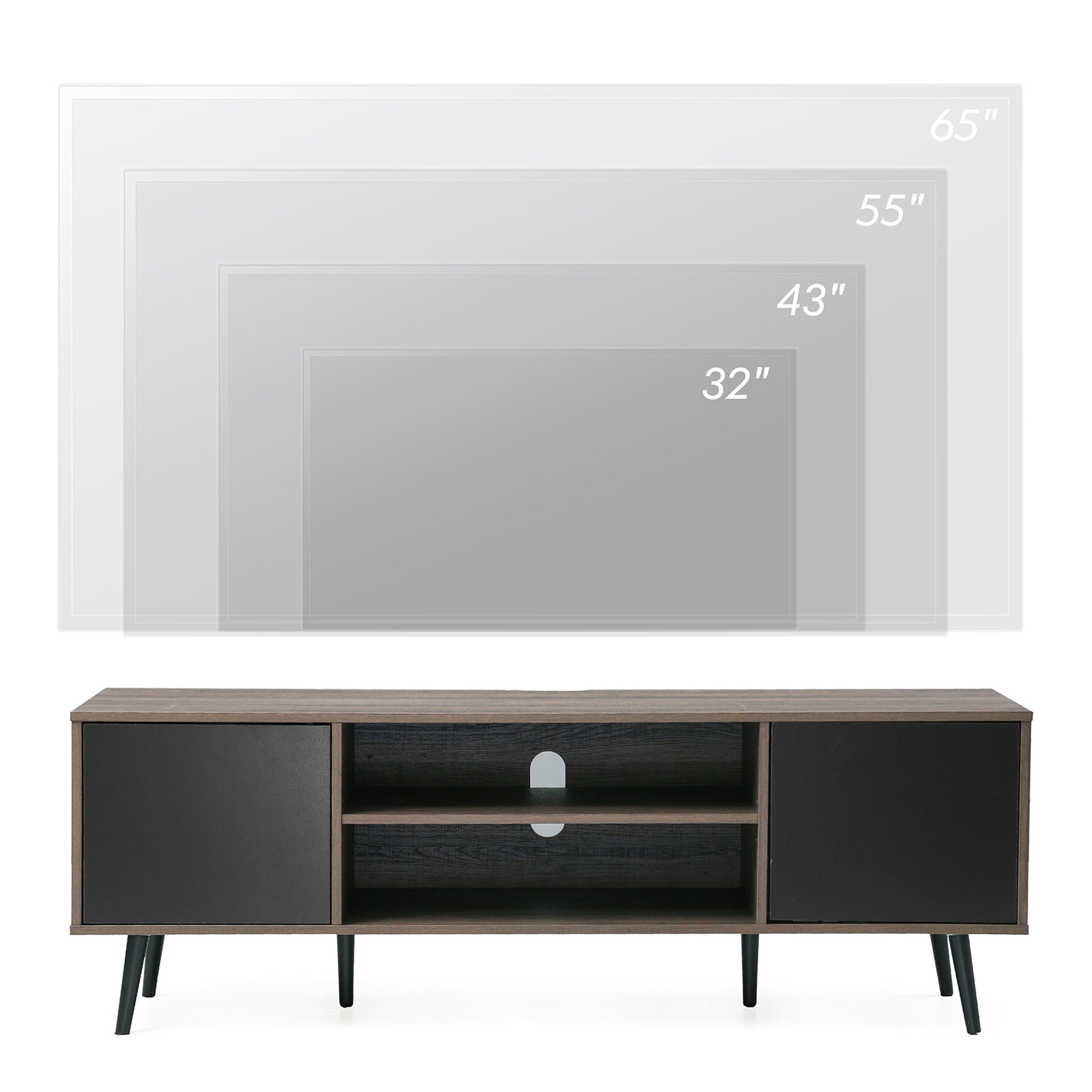 WAMPAT 60" Mid-Century Modern TV Stand for 32-65 Inch TV, Wood TV Console Media Cabinet with Blue LED, Black