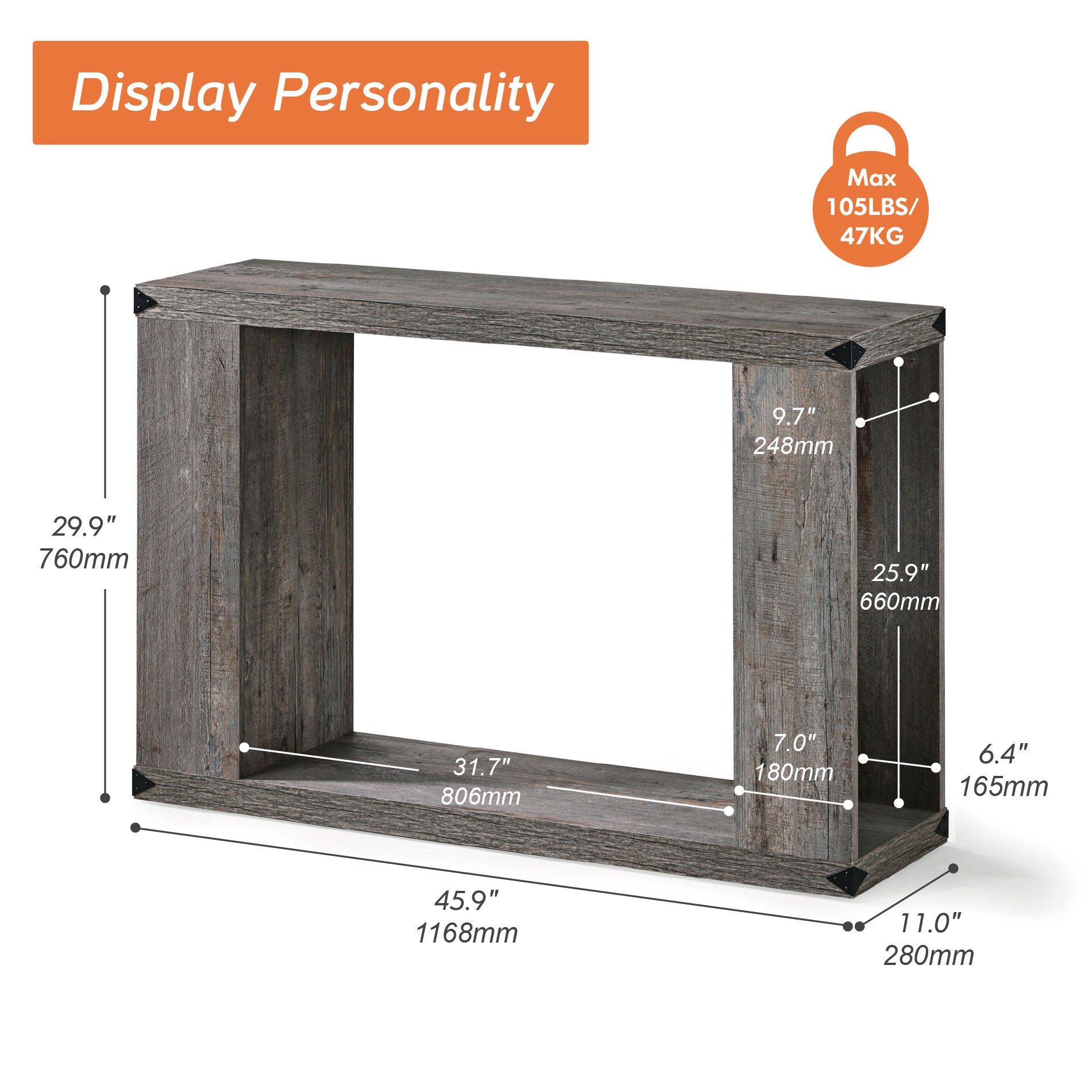 WAMPAT 46" Farmhouse Console Table Narrow Wood Extra Long Accent Entry Table for Hallway, Vintage Grey