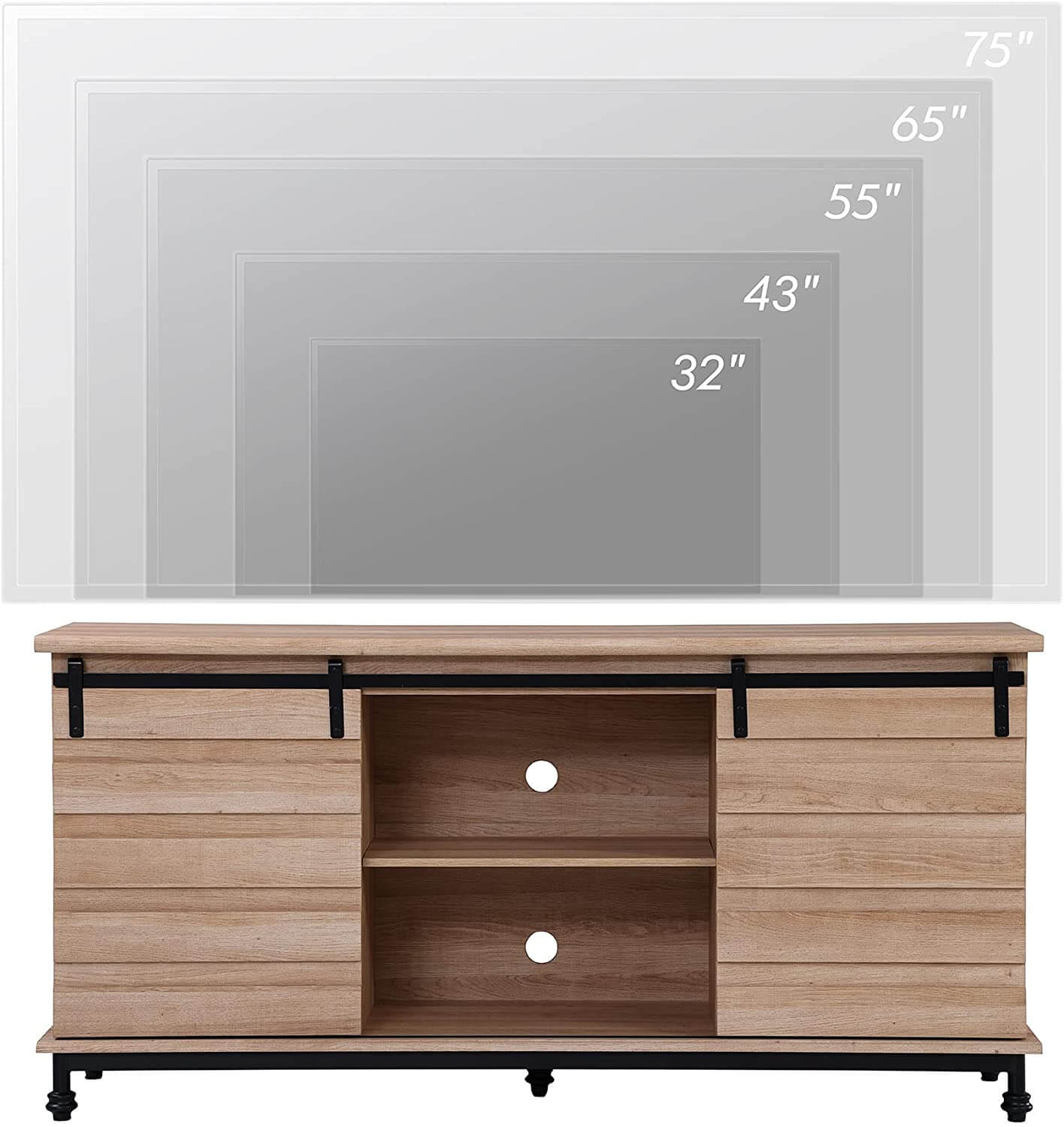 WAMPAT 58” Farmhouse TV Stands for TVs up to 70 inches, Light Brown