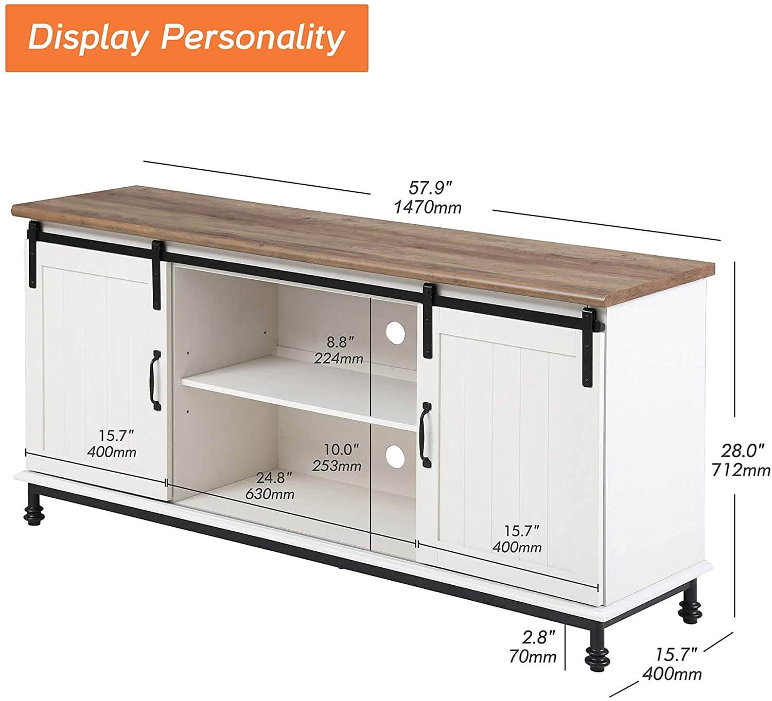 WAMPAT 58” Farmhouse TV Stand for TVs Up to 65 Inch, White