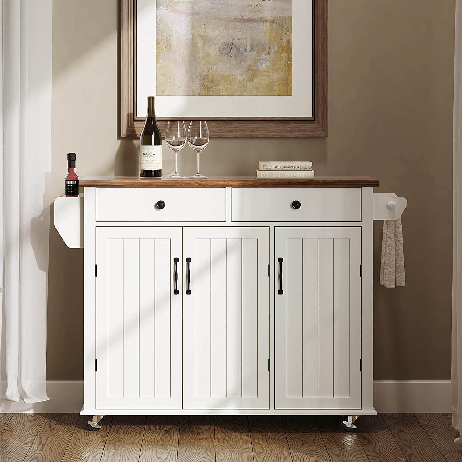 WAMPAT 49" Kitchen Island with Drawer & Storage Cabinet, White