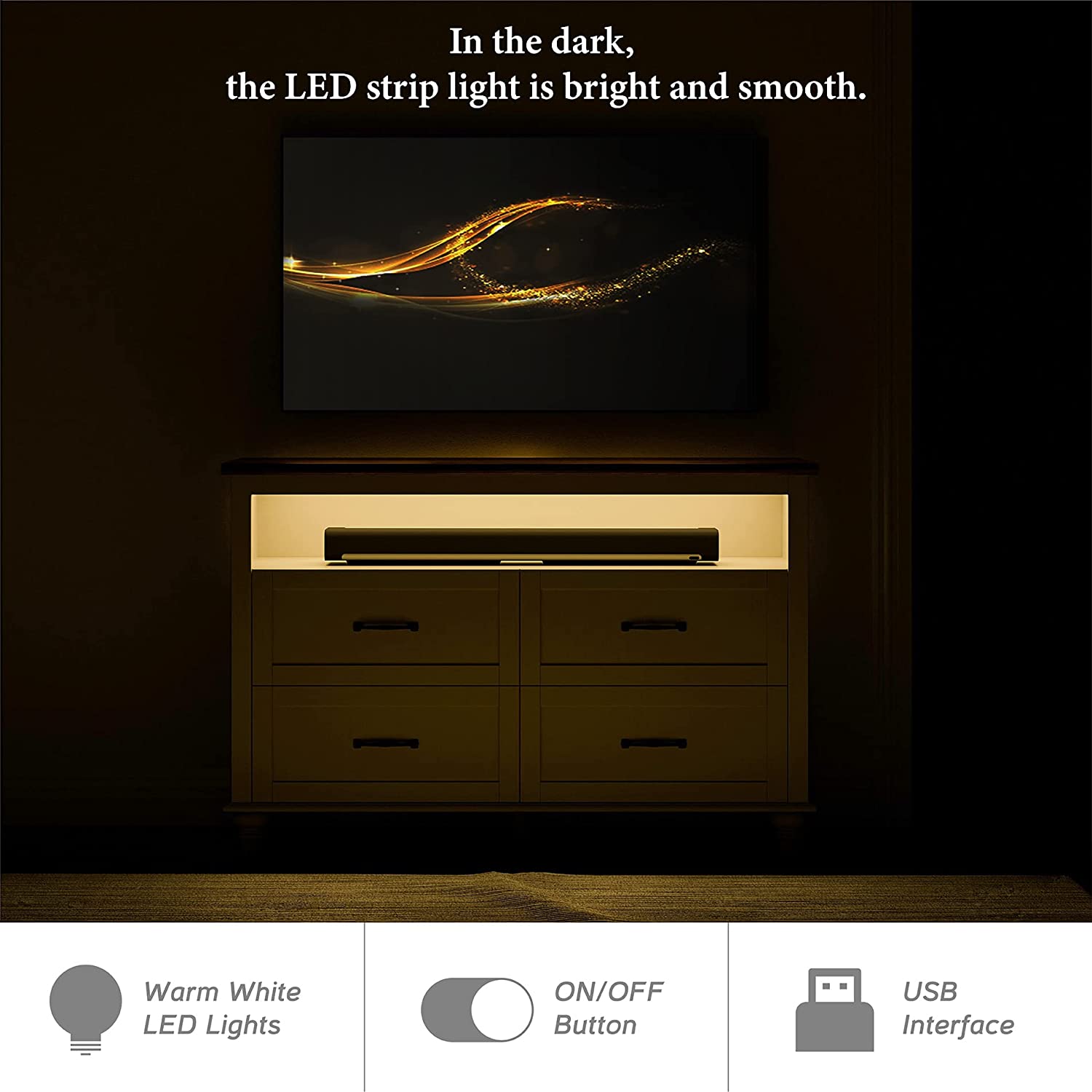 WAMPAT 48" Baby Changing Dresser for Kids Bedroom, Nursery Dresser Organizer with LED Light, Chest of Drawers for Bedroom with 4 Drawers, White