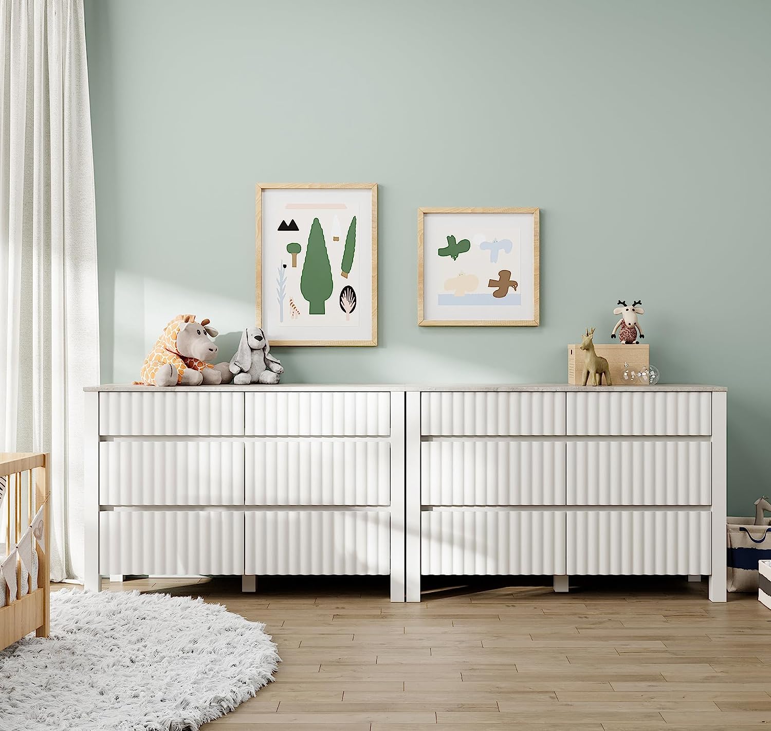 WAMPAT 47" Dresser for Bedroom with 6 Drawers, Modern White Kids Chests & Dressers Wood Storage Cabinet Organizer for Living Room, Nursery