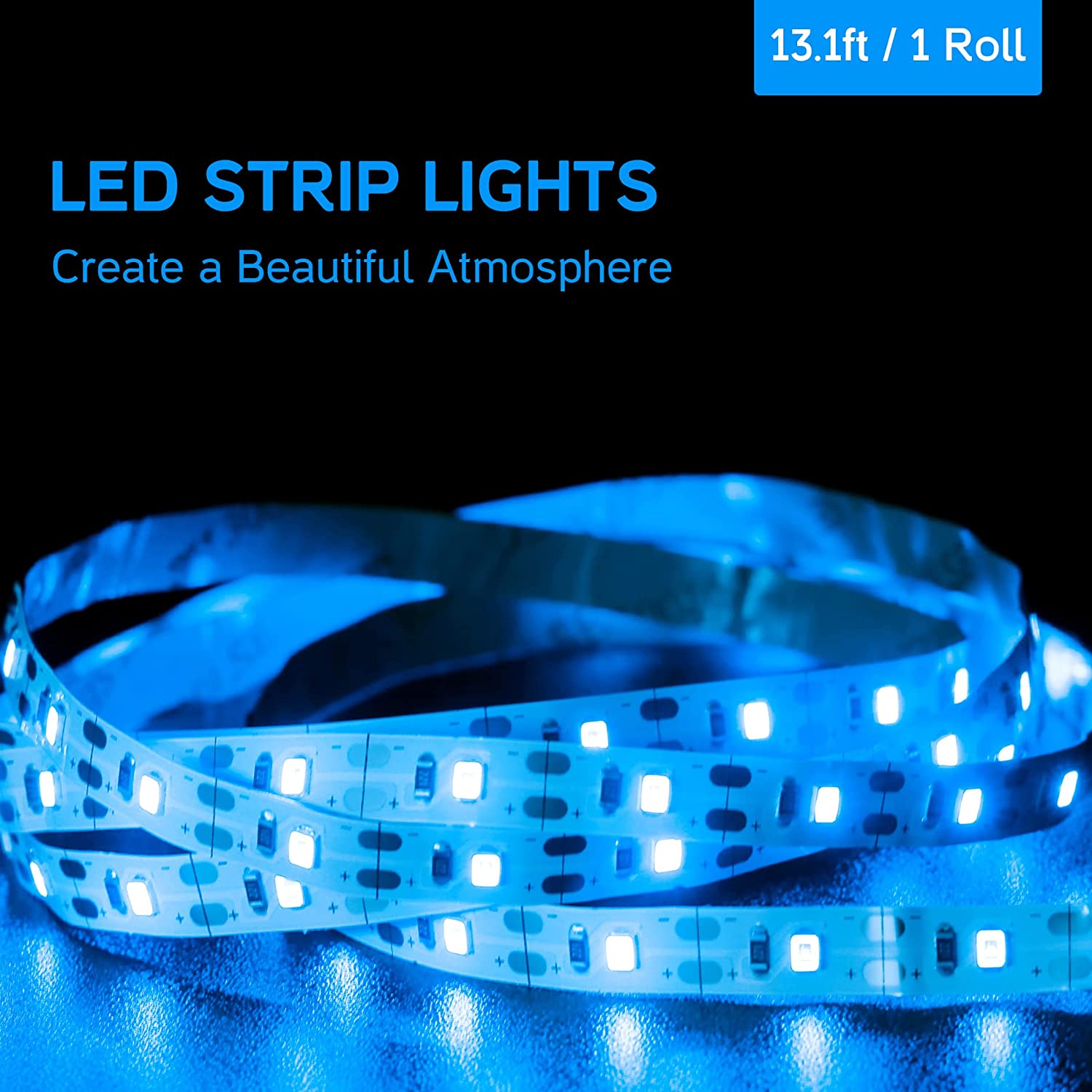 WAMPAT 53" Mid Century Modern Wood TV Stand for 32-60 Inch TV, Home Entertainment Center TV Cabinet Unit with Blue LED, White & Oak