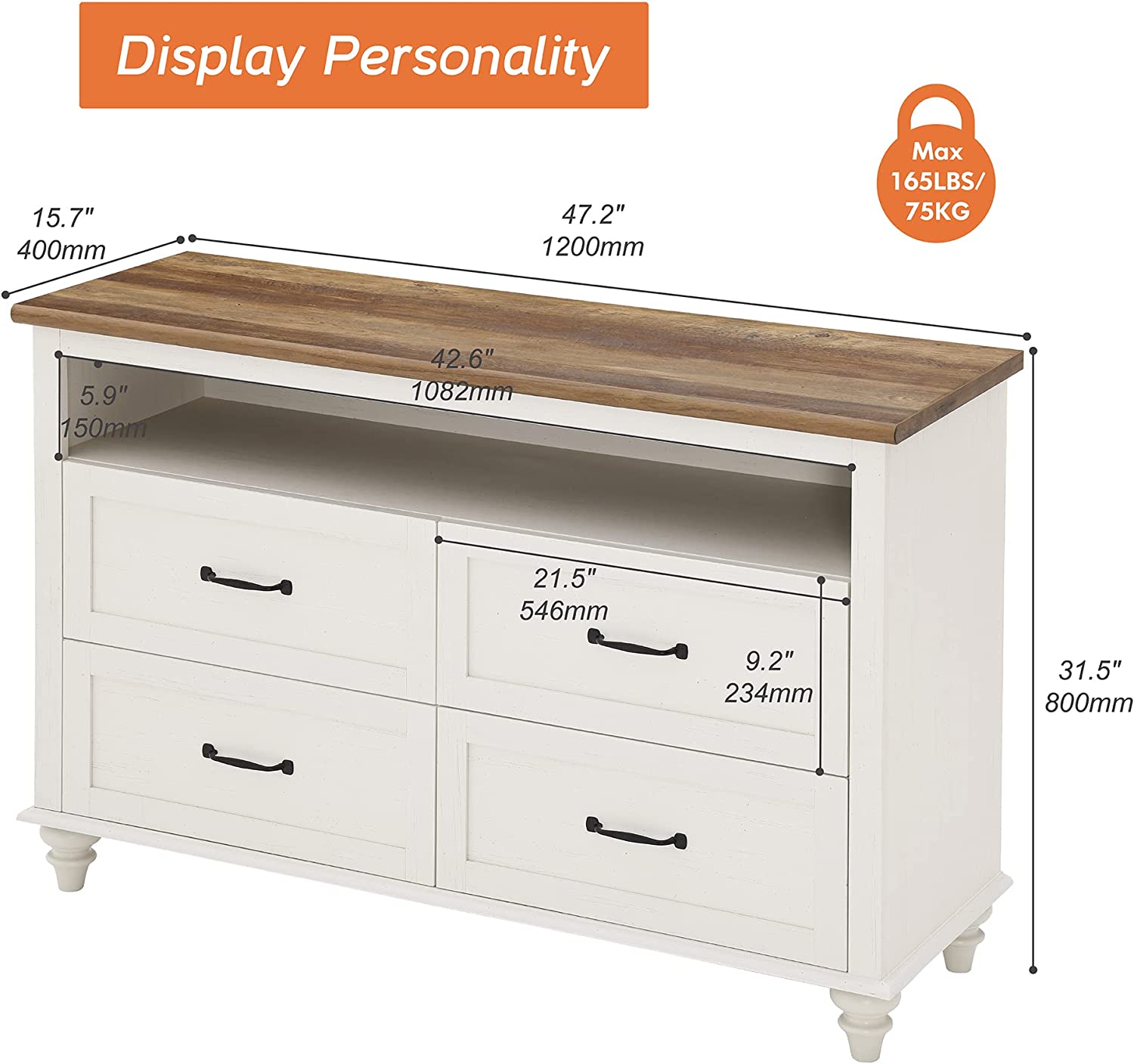 WAMPAT 48" Baby Changing Dresser for Kids Bedroom, Nursery Dresser Organizer with LED Light, Chest of Drawers for Bedroom with 4 Drawers, White