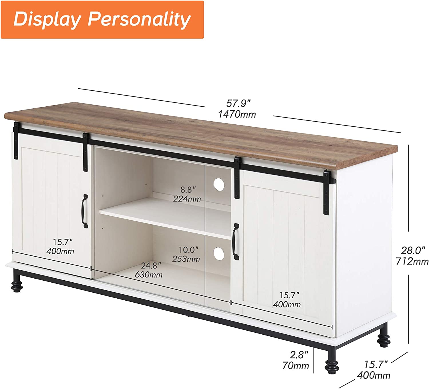 WAMPAT TV Stand for 110 Inch TV, White Entertainment Center for 90-110 inch TV Console Table Farmhouse Storage for Living Room