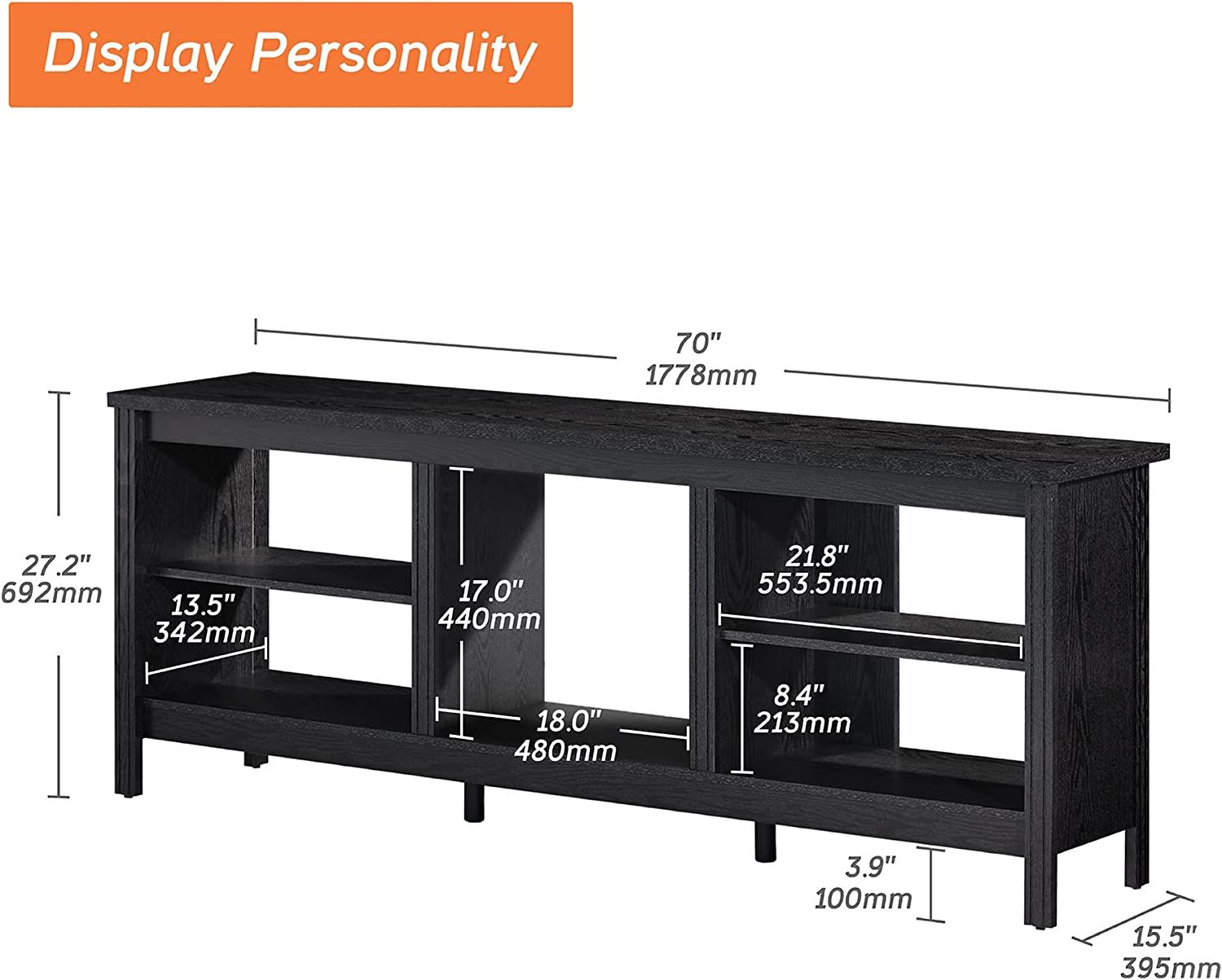 WAMPAT 70" LED TV Stand for TVs up to 80 Inches, Black Entertainment Center for 75 Inch TV
