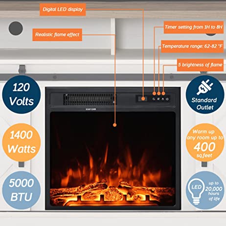 WAMPAT 59" Electric Fireplace TV Stand for TVs Up to 65 Inch, White