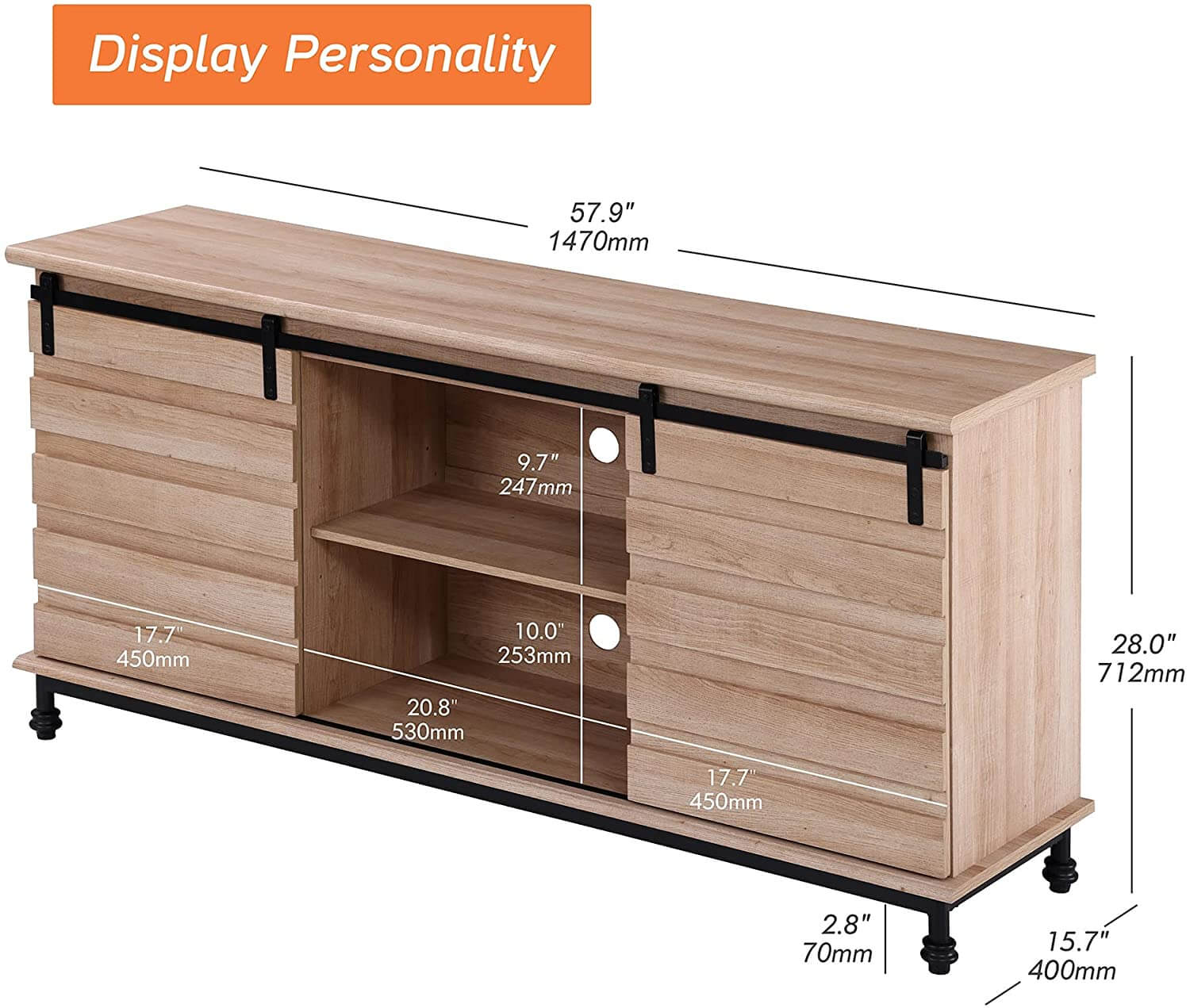 WAMPAT 58” Farmhouse TV Stands for TVs up to 70 inches, Light Brown