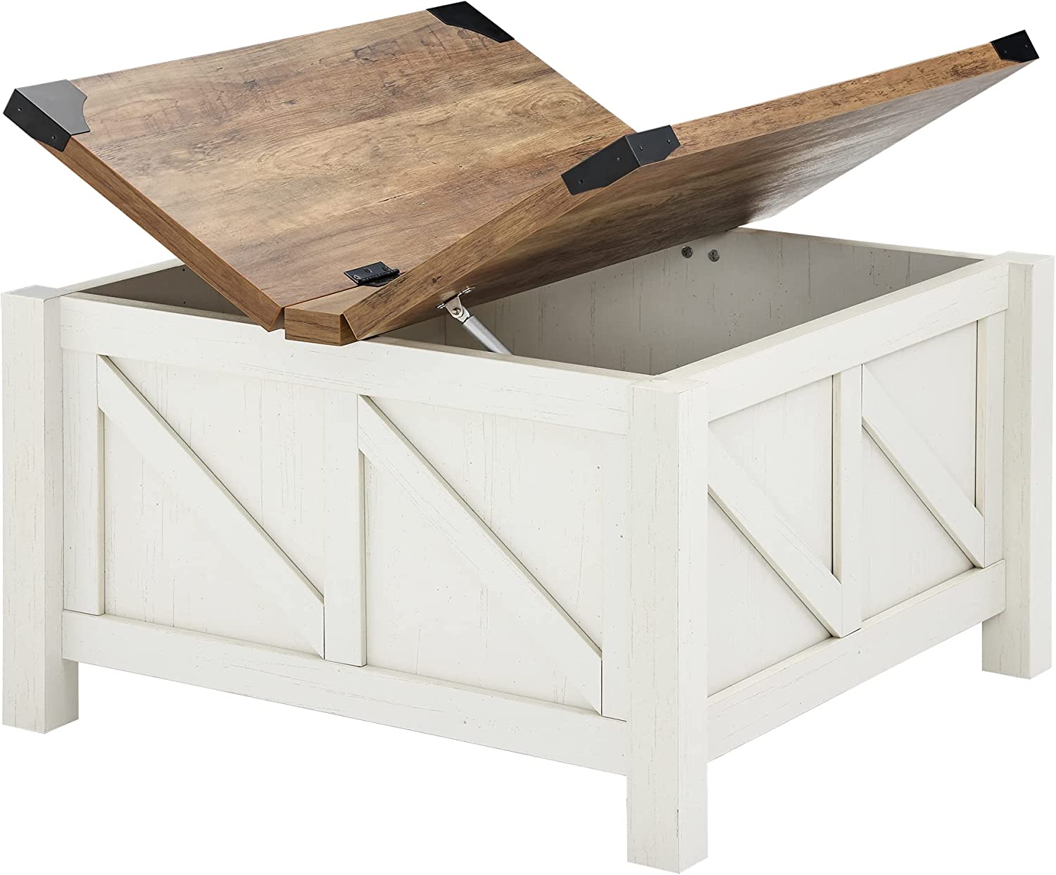 WAMPAT Farmhouse Sliding Barn Door TV Stand for 32-65 Inch TV & Coffee Table Set for Living Room, White