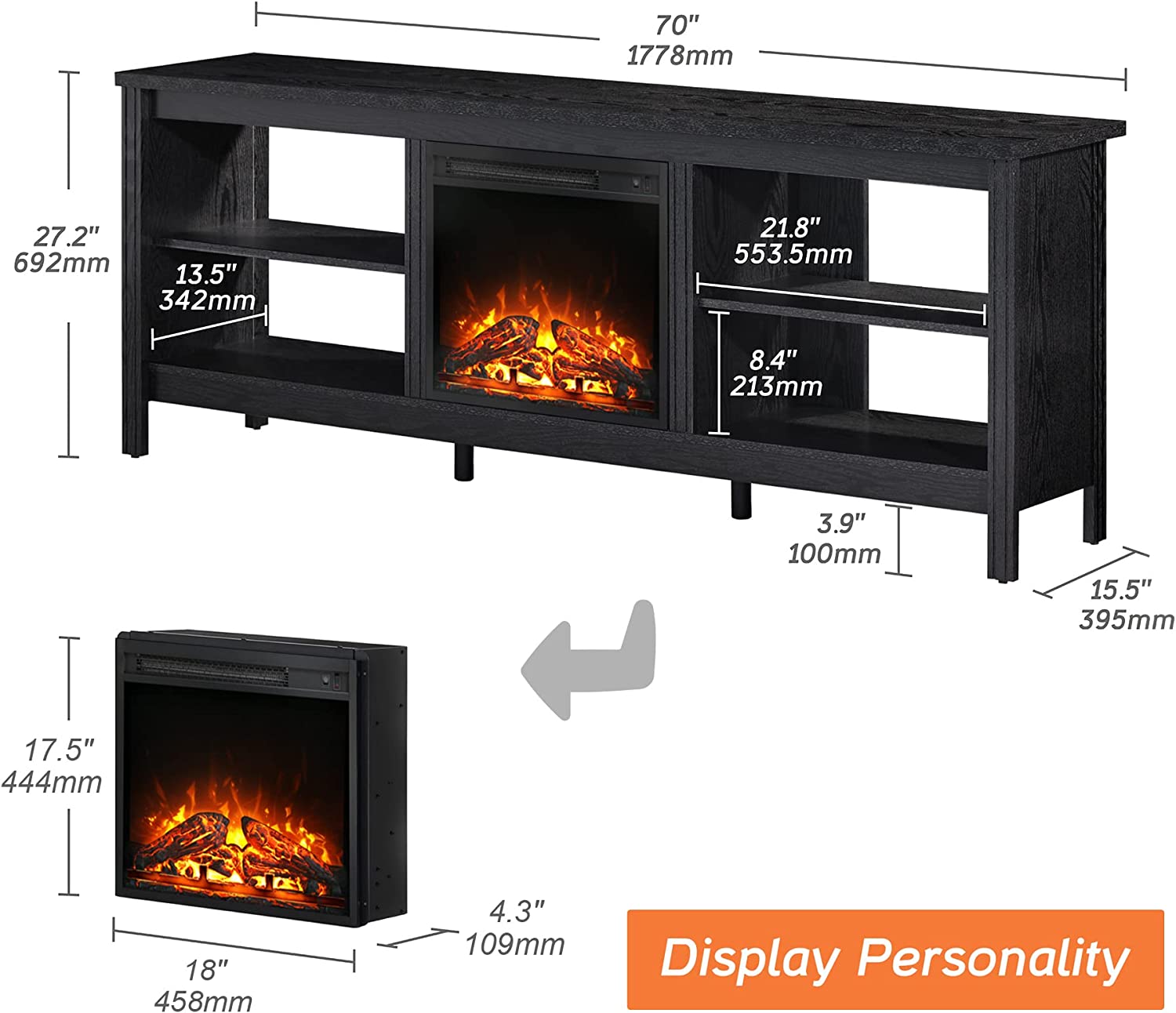 WAMPAT 70" LED TV Stand for TVs up to 80 Inches, Black Entertainment Center for 75 Inch TV