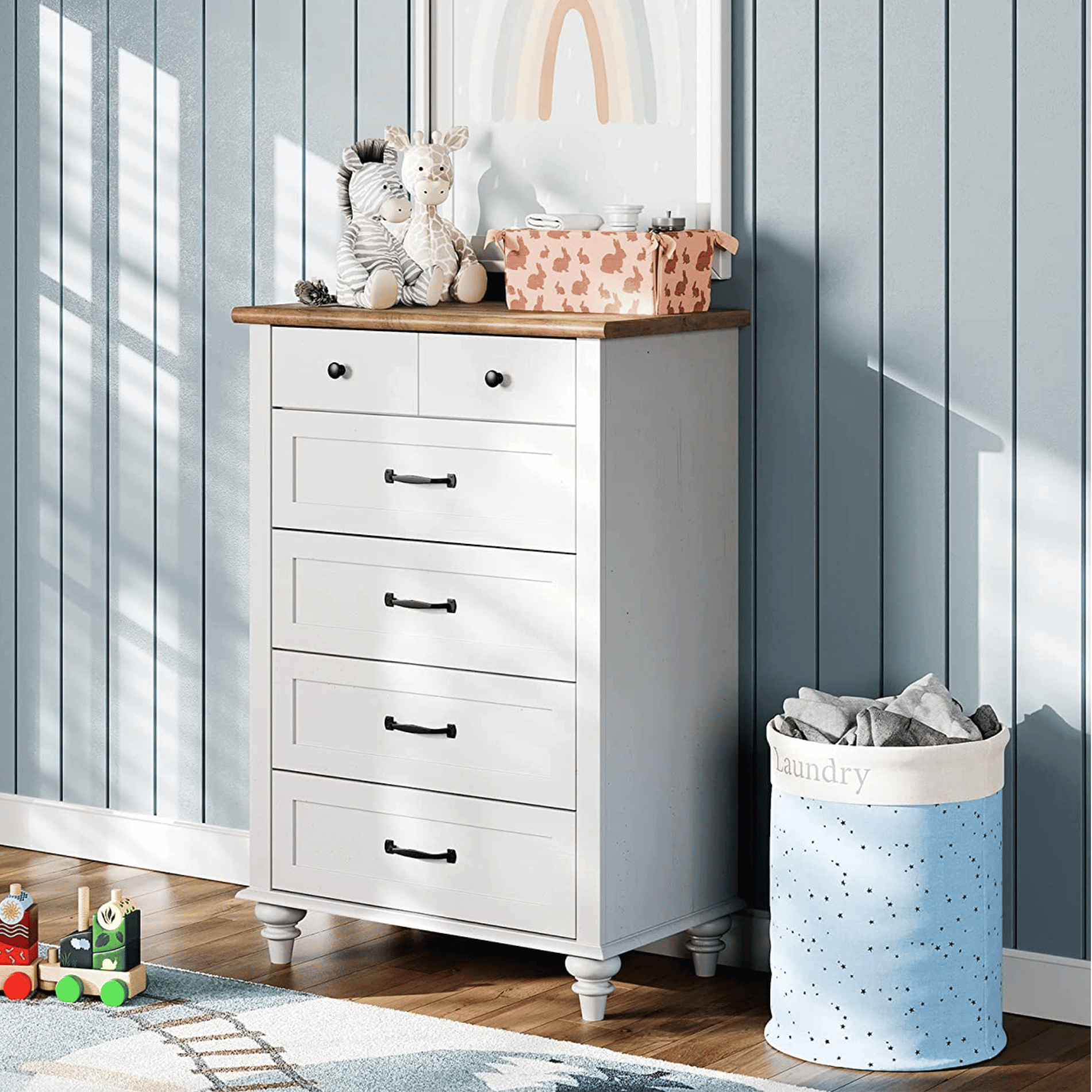 WAMPAT 27" Small Dresser for Bedroom with 5 Drawers, Tall Kids Dressers for Small Space, White