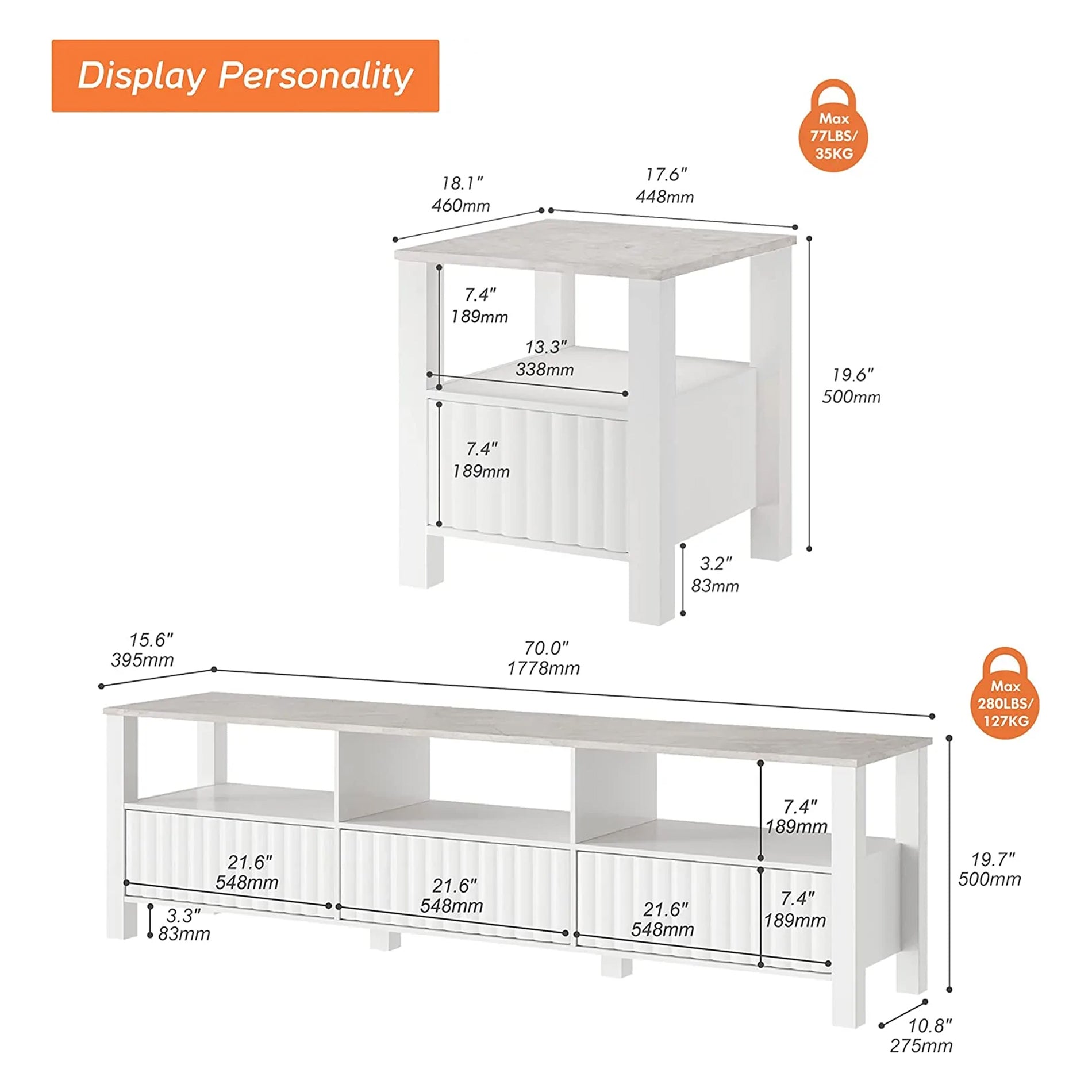 WAMPAT LED TV Stand for TVs up to 85 Inch, Modern Entertainment Center TV Console Table with 8 Cubby Storage for Living Room, White