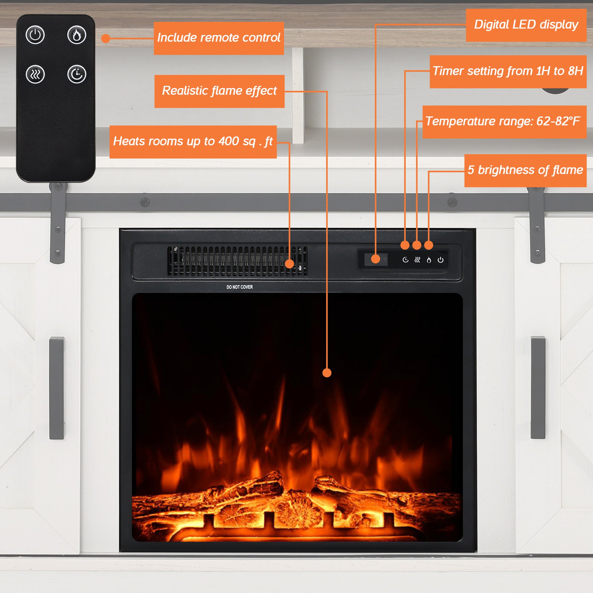 WAMPAT 60" Electric Fireplace TV Stand for TVs Up to 65 Inch, Farmhouse Wood Entertainment Center with Electric Fireplace, White